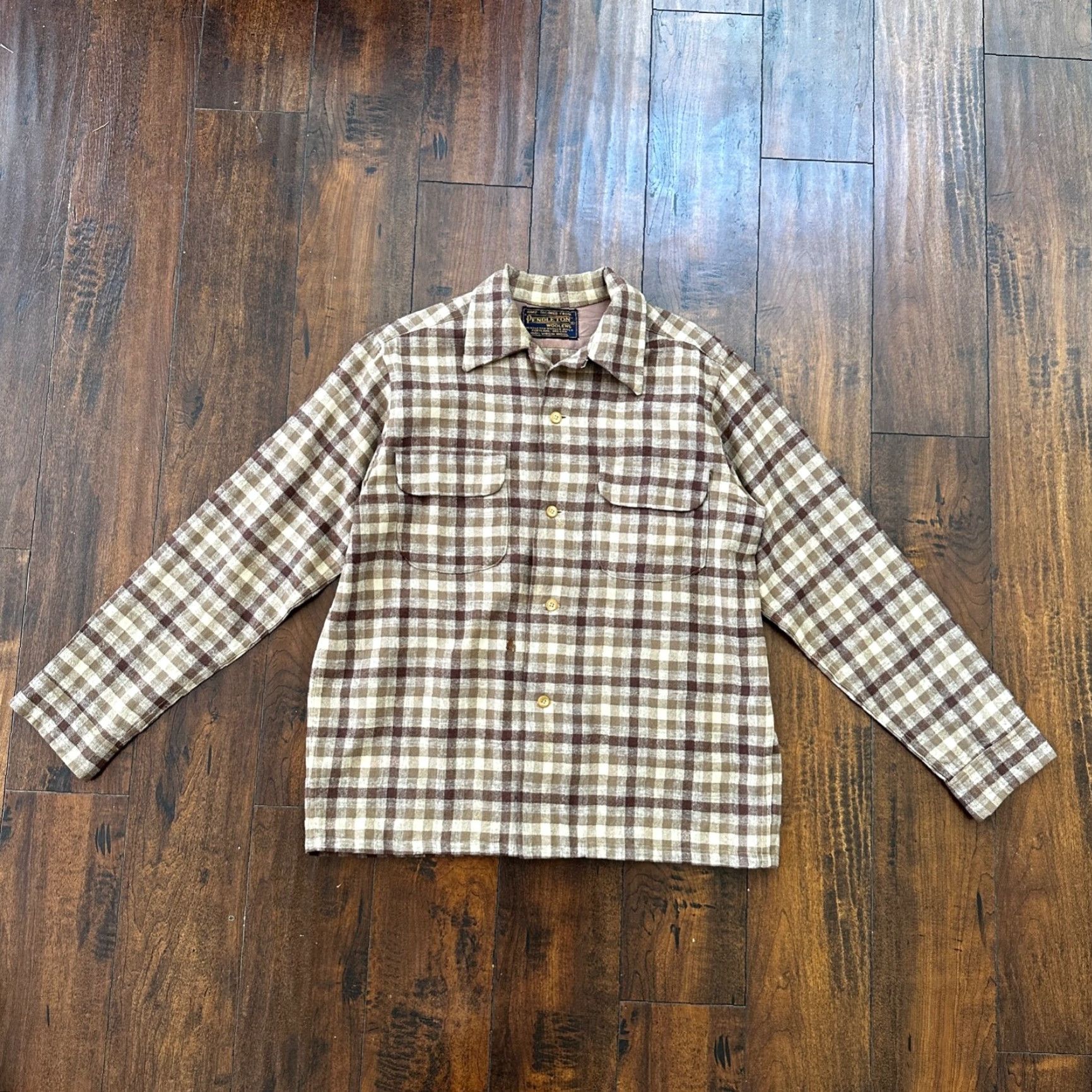 Pendleton VINTAGE 1950s Pendleton Board Shirt Men Large Virgin Wool Plaid Flannel Brown Size US L / EU 52-54 / 3 - 3 Thumbnail