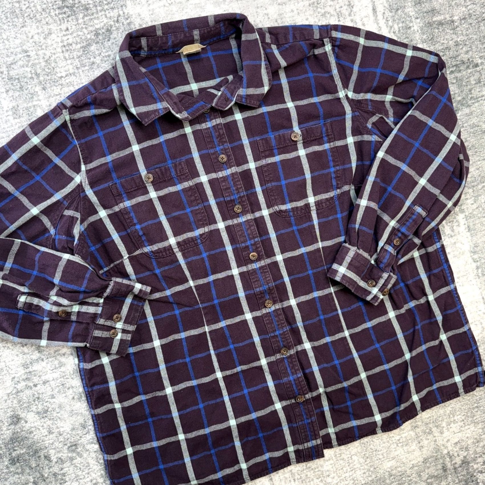 Vintage Duluth Shirt Womens 1X Purple Plaid Button-Up Casual Workwear Flannel Cotton Knit Relaxed Fall Spring Winter Boys Girls Mens Womens Size XL / US 12-14 / IT 48-50 - 2 Thumbnail