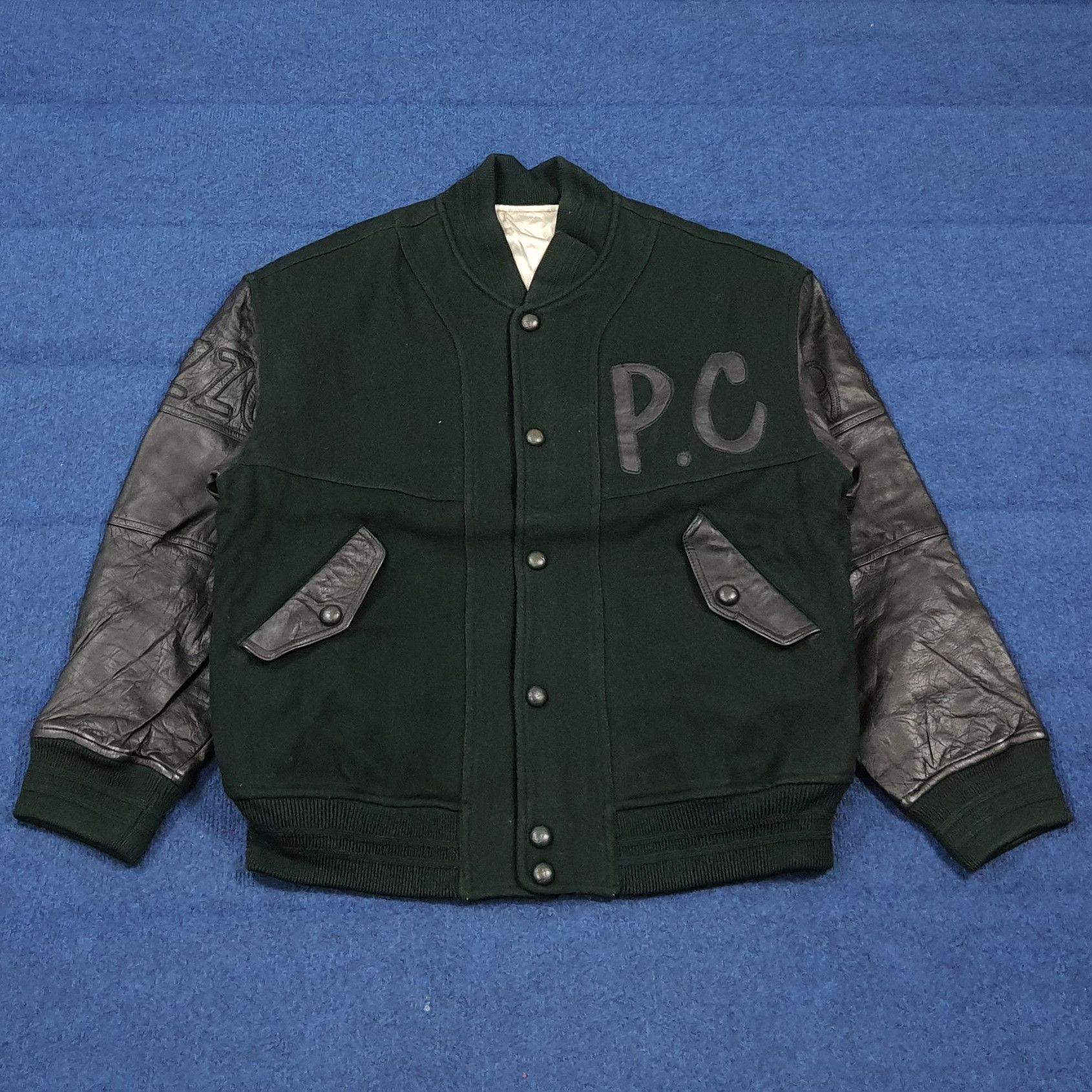 Japanese Brand Vintage 80s Pazzo Club Varsity Wool Leather Bomber C287N16 Size US L / EU 52-54 / 3 - 4 Thumbnail