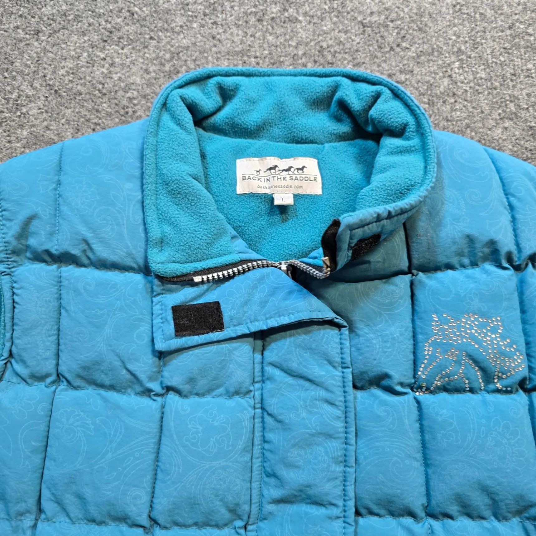 Vintage Back In The Saddle Vest Women Large Blue Green Rhinestone Riding Equestrian Hors Size L / US 10 / IT 46 - 2 Thumbnail