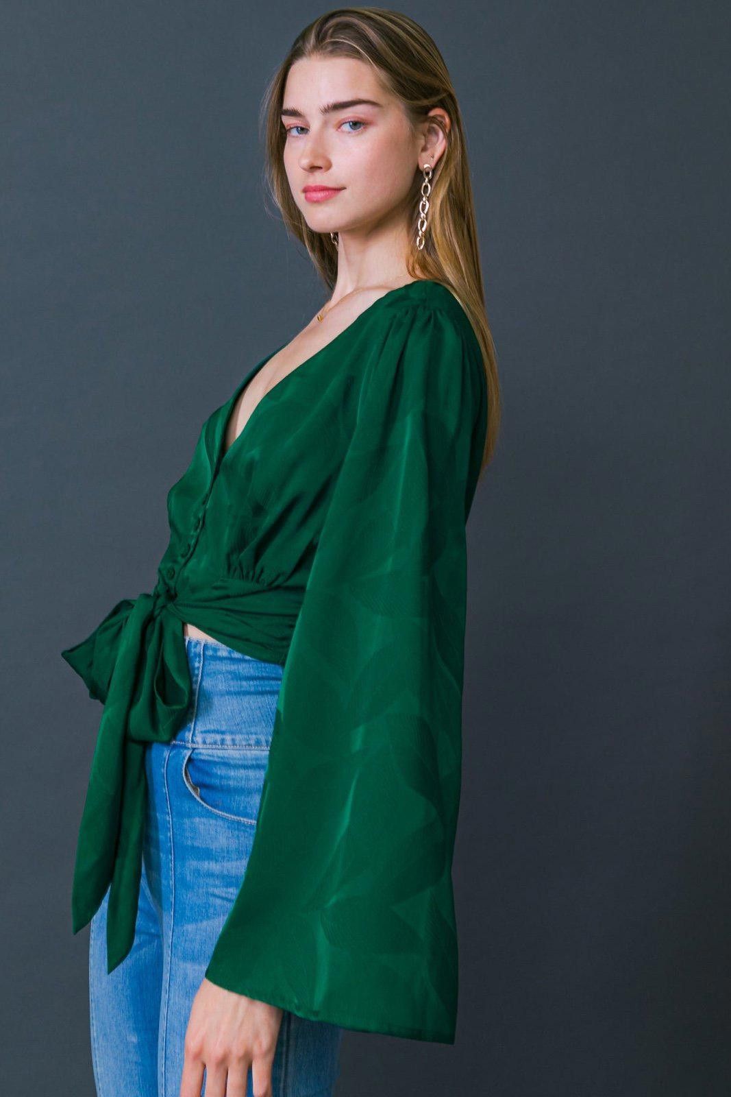 Other Flying Tomato Green Tie-Front Blouse Large Size L / US 10 / IT 46 - 5 Thumbnail