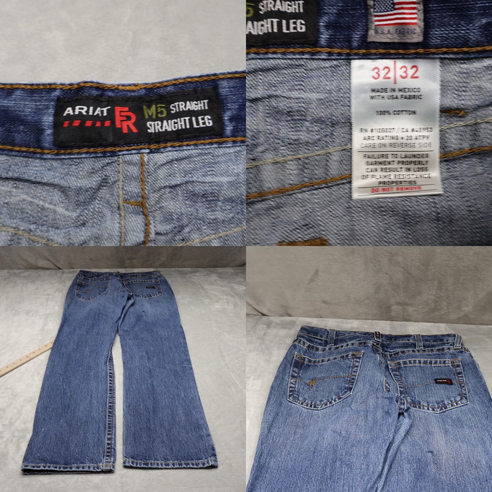 Ariat Ariat Jeans Mens 32x33 Blue Medium Wash Straight Leg Flame-Resistant 5-Pocket Denim M5 Regular Fit Mens Size US 32 / EU 48 - 8 Thumbnail