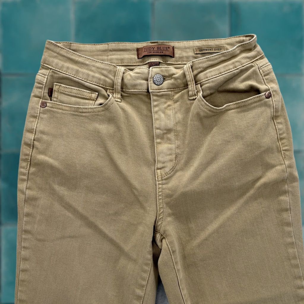 Vintage Judy Blue Jeans Womens Cropped Khaki Garment Dyed Straight Leg Stretch 28in Inseam 7/28 Casual Denim Pants Womens Jeans Size 28" / US 6 / IT 42 - 1 Thumbnail