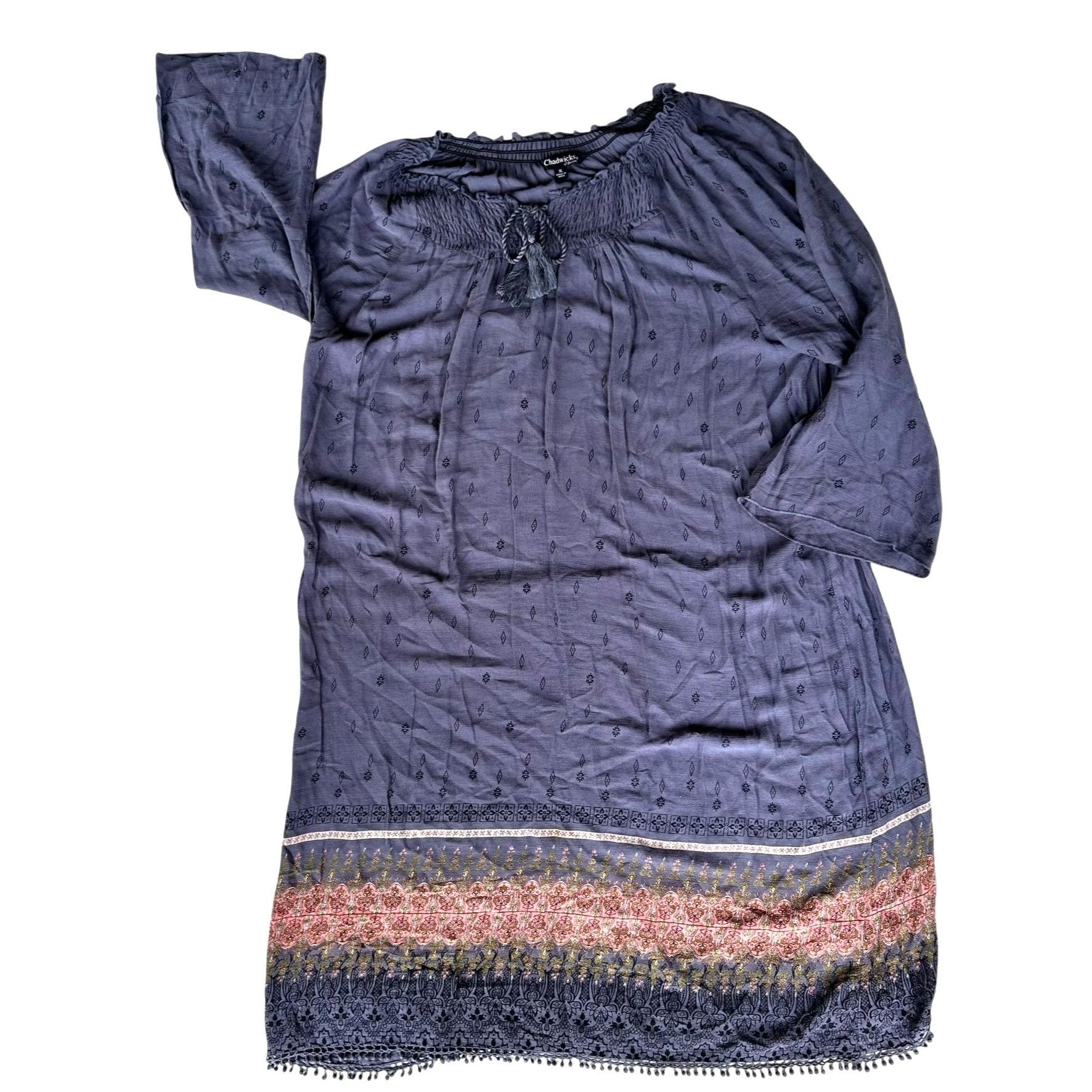 Other Vintage Chadwicks of Boston Dress XL Blue Tassels Hippie Bo Size XL / US 12-14 / IT 48-50 - 3 Thumbnail