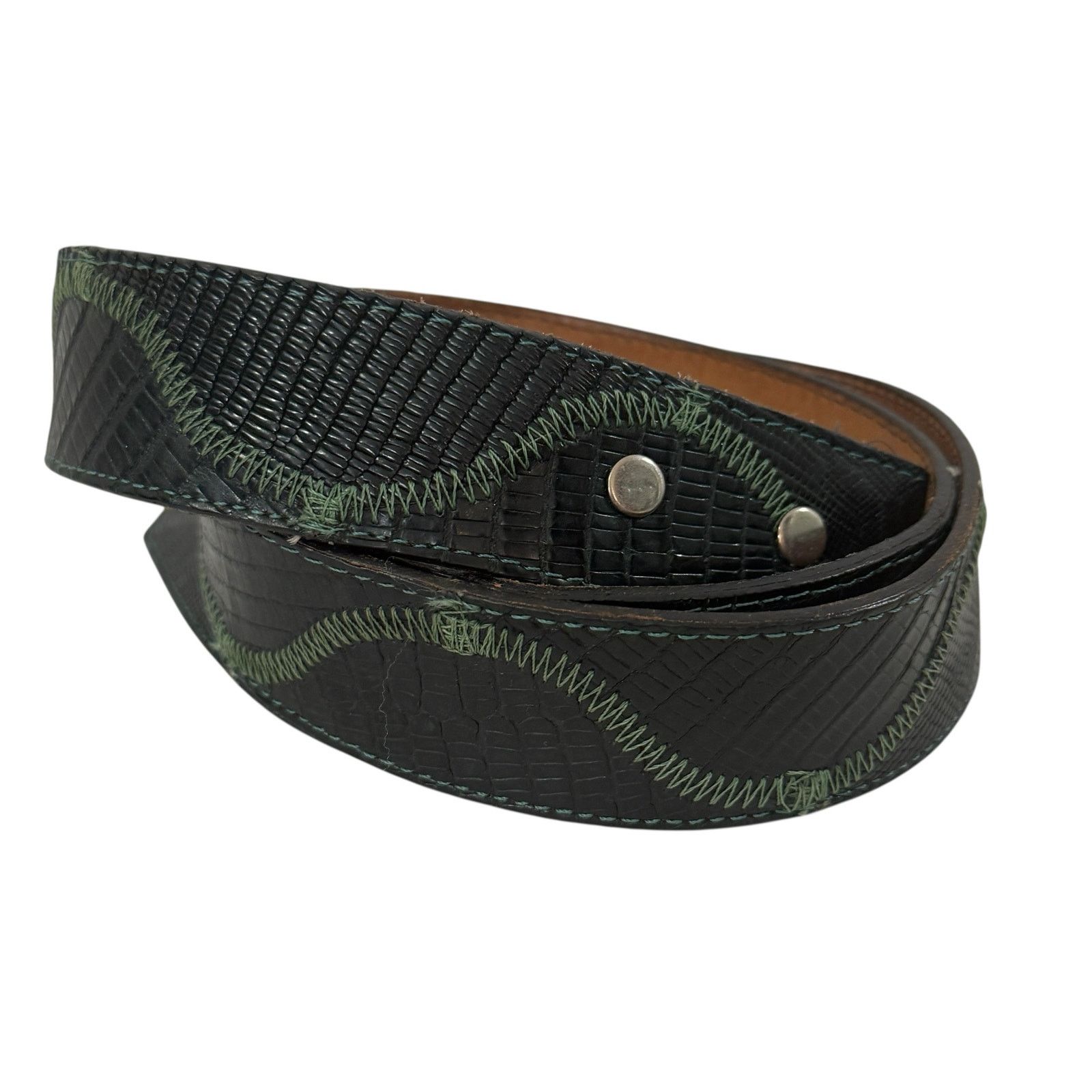 & Other Stories Vintage DDD Black Reptile Embossed Leather Belt Strap 38 Size ONE SIZE - 2 Thumbnail
