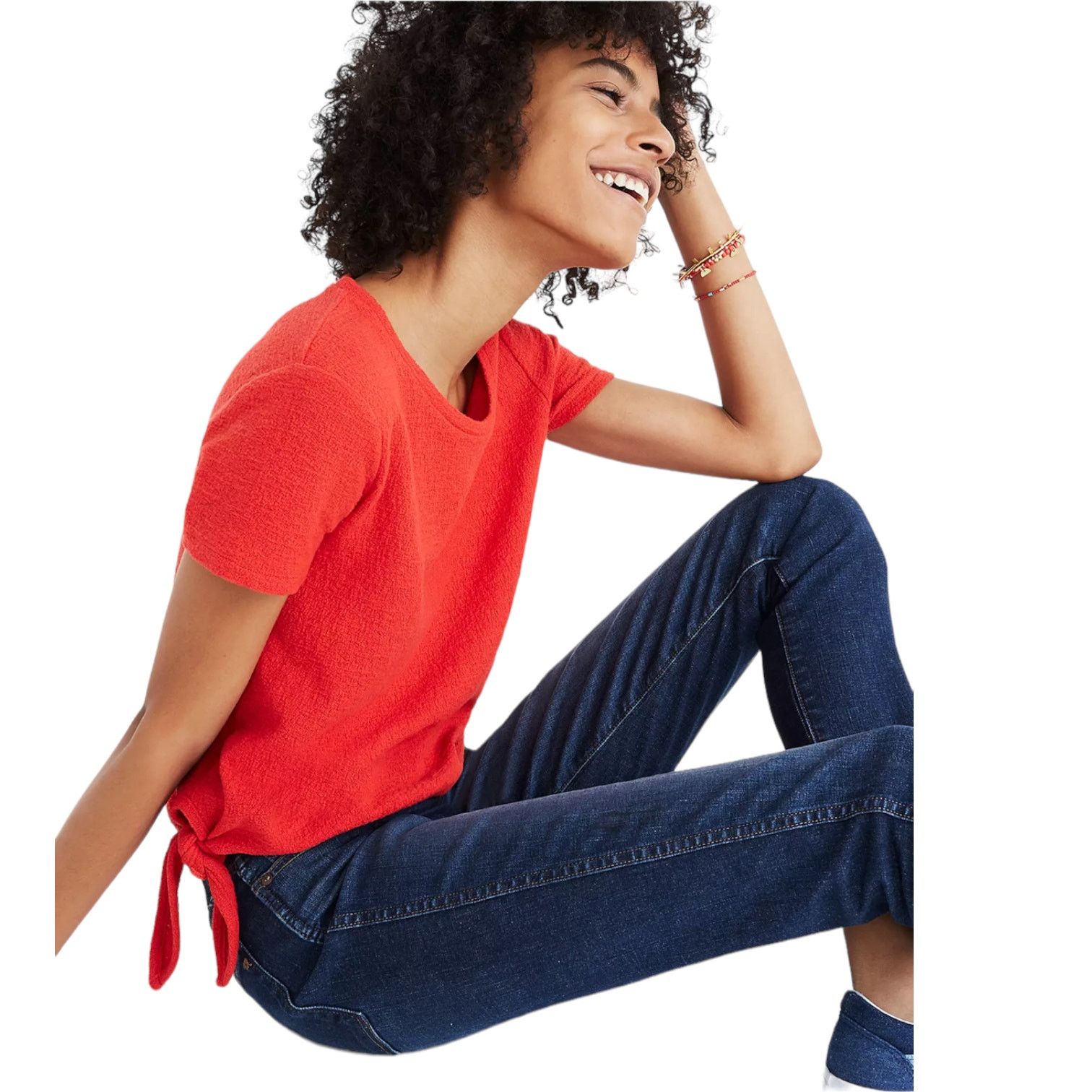 Madewell Madewell Small Texture & Thread Modern Side-Tie Top Red Size S / US 4 / IT 40 - 2 Thumbnail