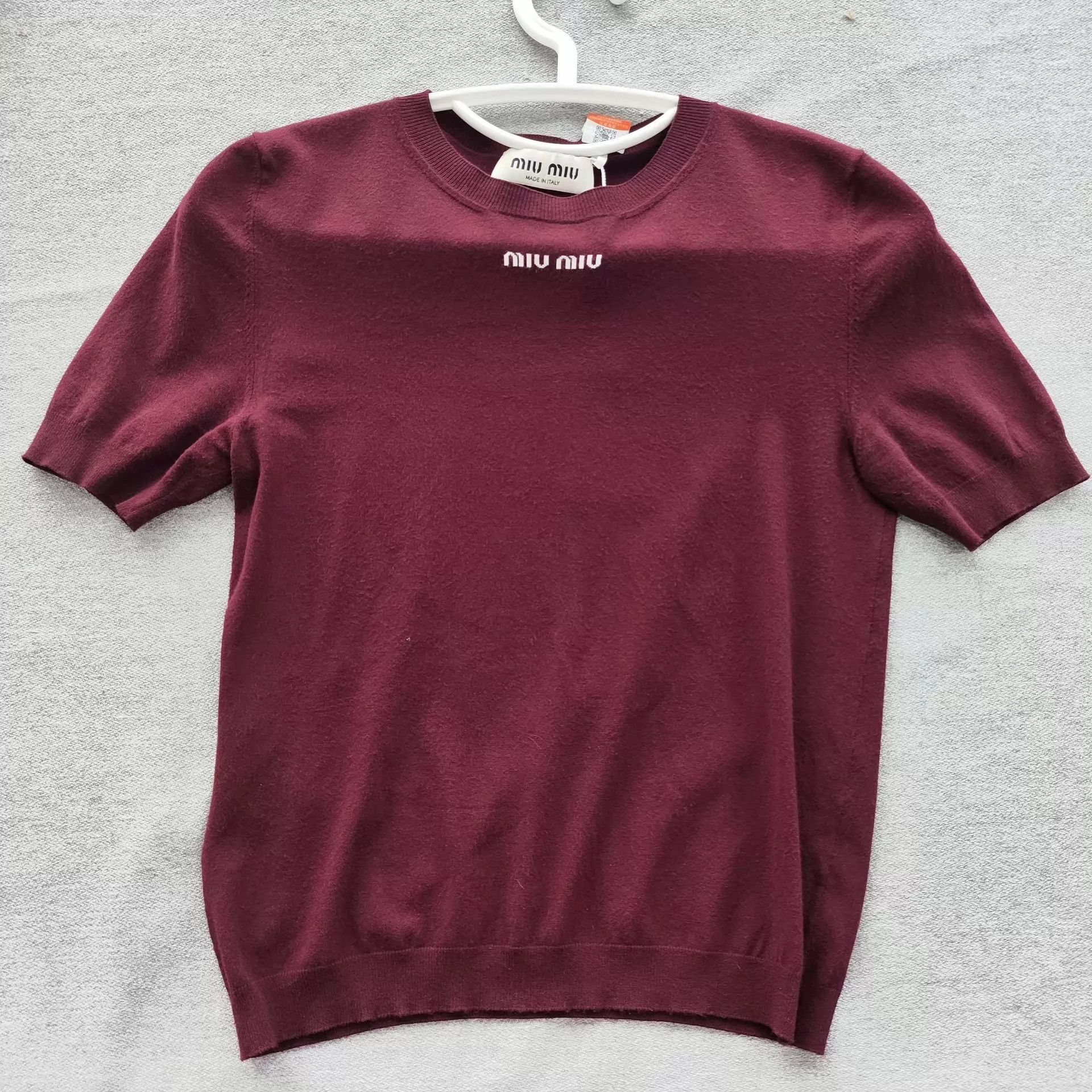 Miu Miu MIU MIU Burgundy Knit Short Sleeve Women's 38 Size XS / US 0-2 / IT 36-38 - 1 Thumbnail