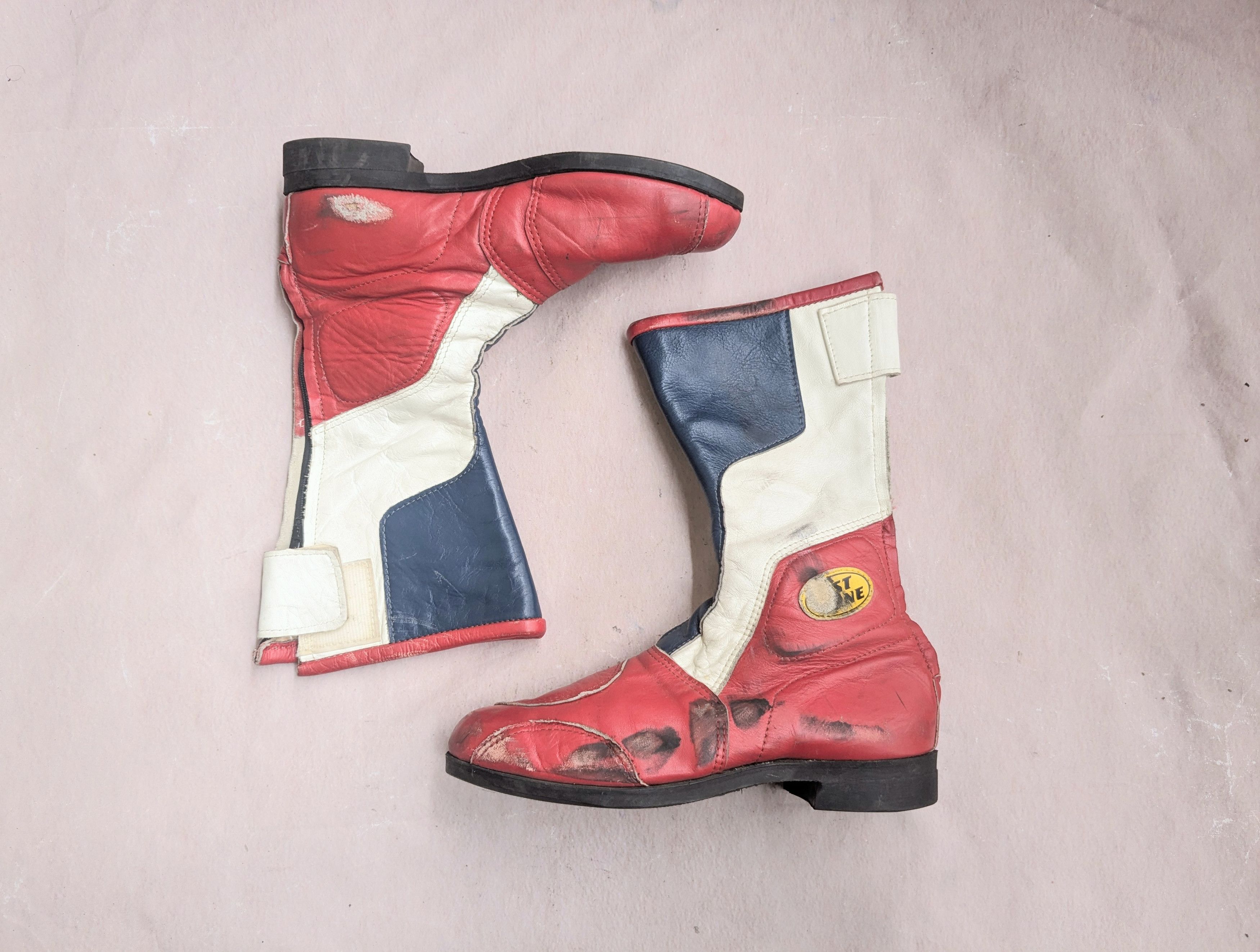 Genuine Leather Vintage Motorcycle Biker Boots Red Blue White 8.5 Leather Size US 8.5 / EU 41-42 - 1 Thumbnail