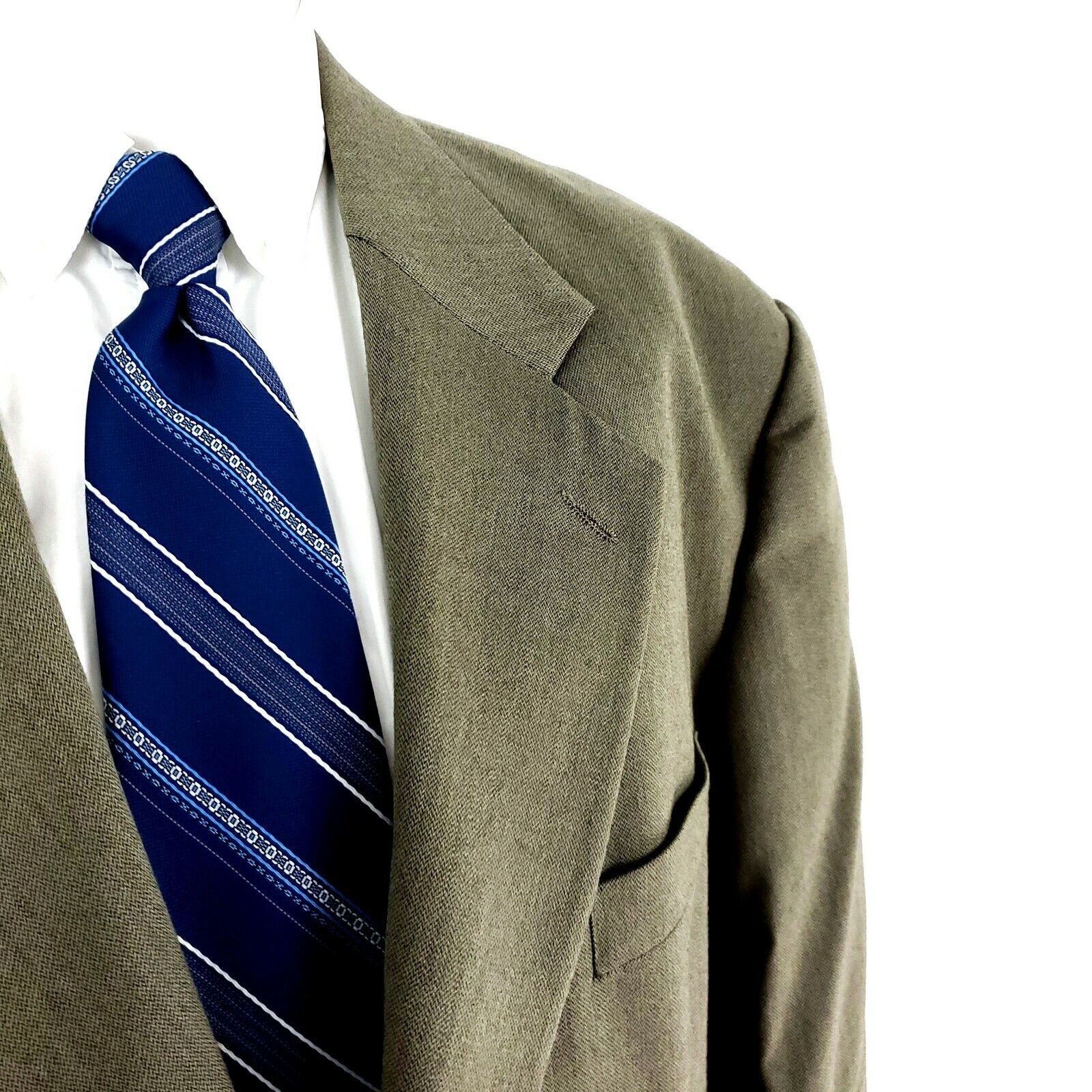 Oscar De La Renta Oscar De La Renta Wool 2 Button Blazer 46R Tan Herringbone S Size 46R - 2 Thumbnail