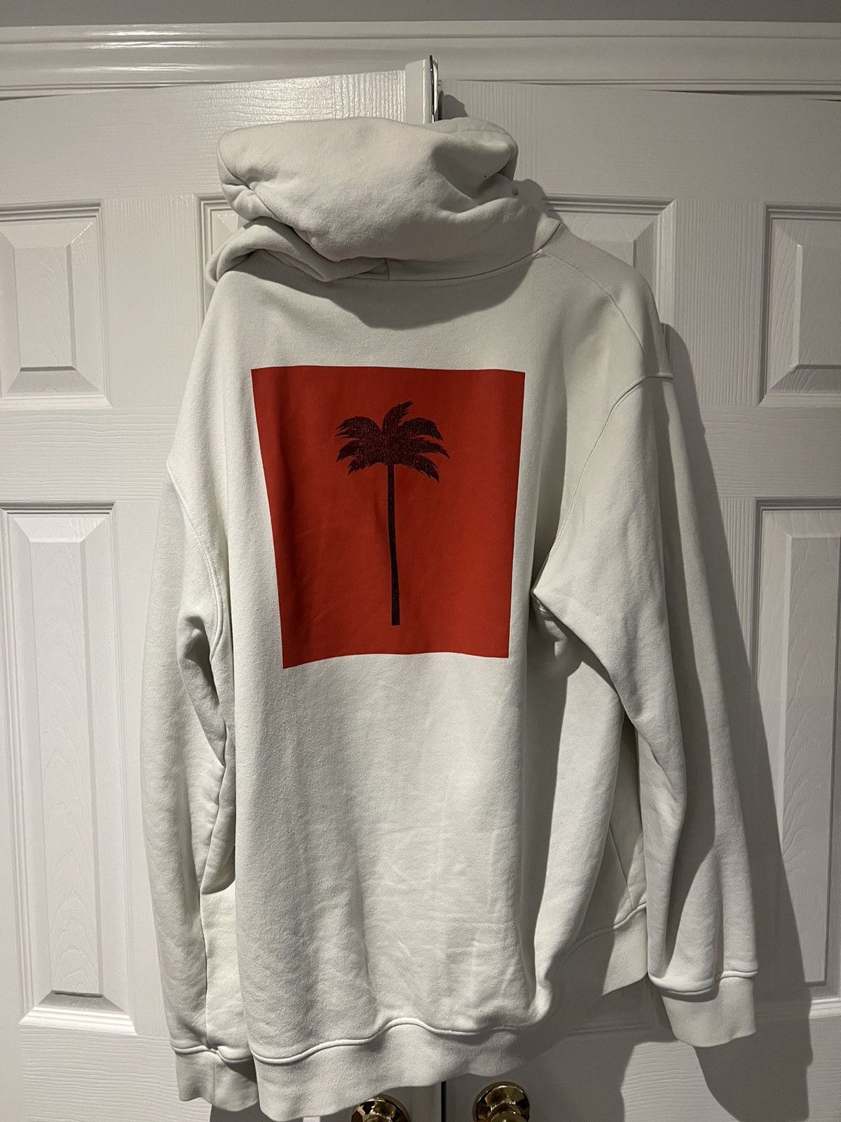 image of Palm Angels Red Palm Off White Hoodie, Men's (Size Large)