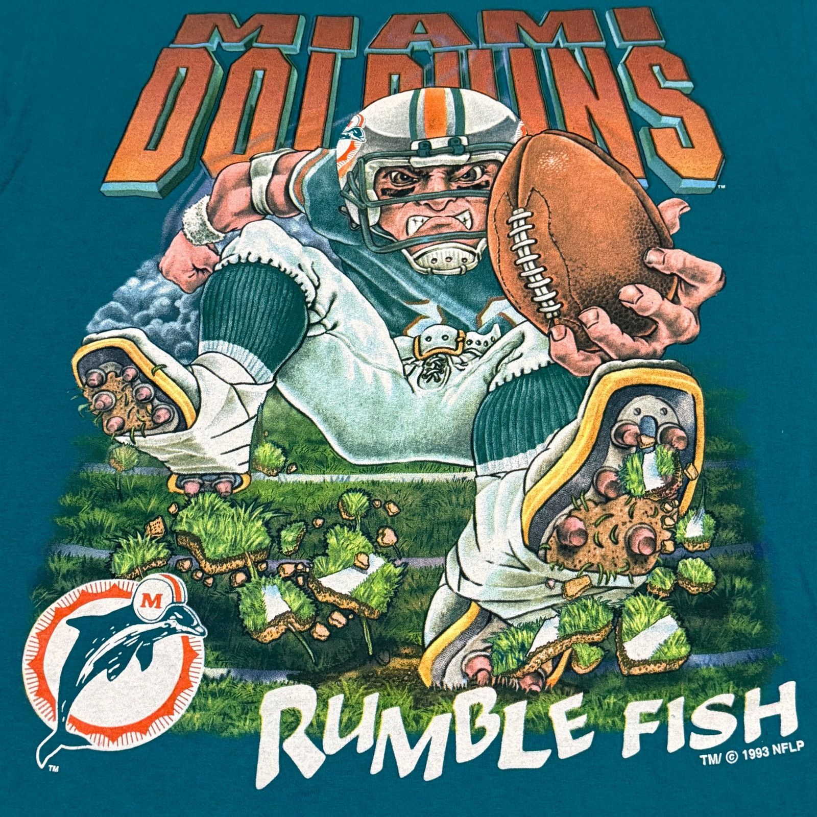 NFL × Salem Sportswear × Vintage 1993 Miami Dolphins Rumble Fish Shirt Large Dan Marino NFL Size US L / EU 52-54 / 3 - 2 Thumbnail
