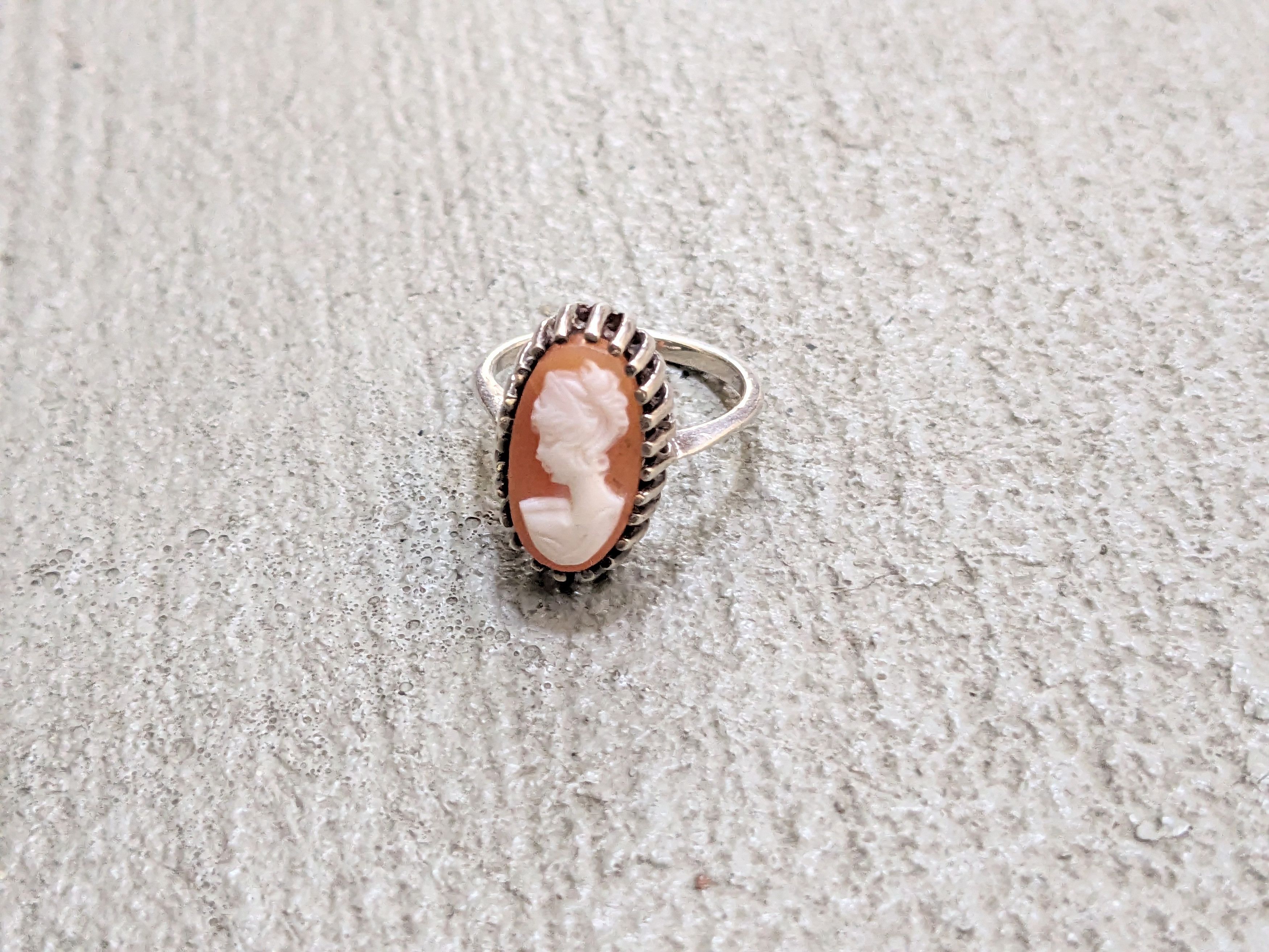 Jewelry Vintage Sterling Silver Cameo Ring Antique Oval Lady Size ONE SIZE - 2 Thumbnail