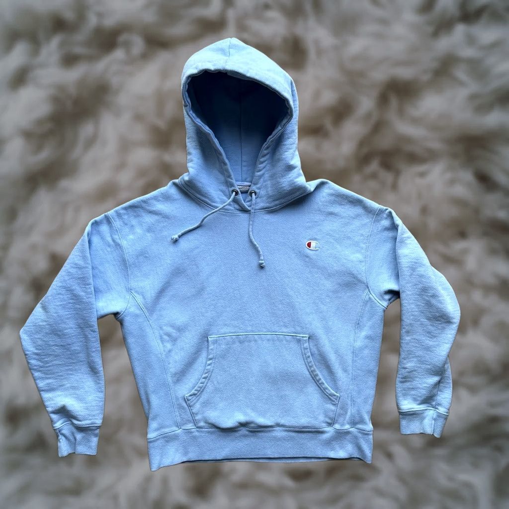 Champion Champion Reverse Weave Hoodie Sweatshirt Womens Large Light Blue Pockets Cotton Blend Polyester Blend Embroidered Logo Vent? No - remove Size L / US 10 / IT 46 - 1 Thumbnail