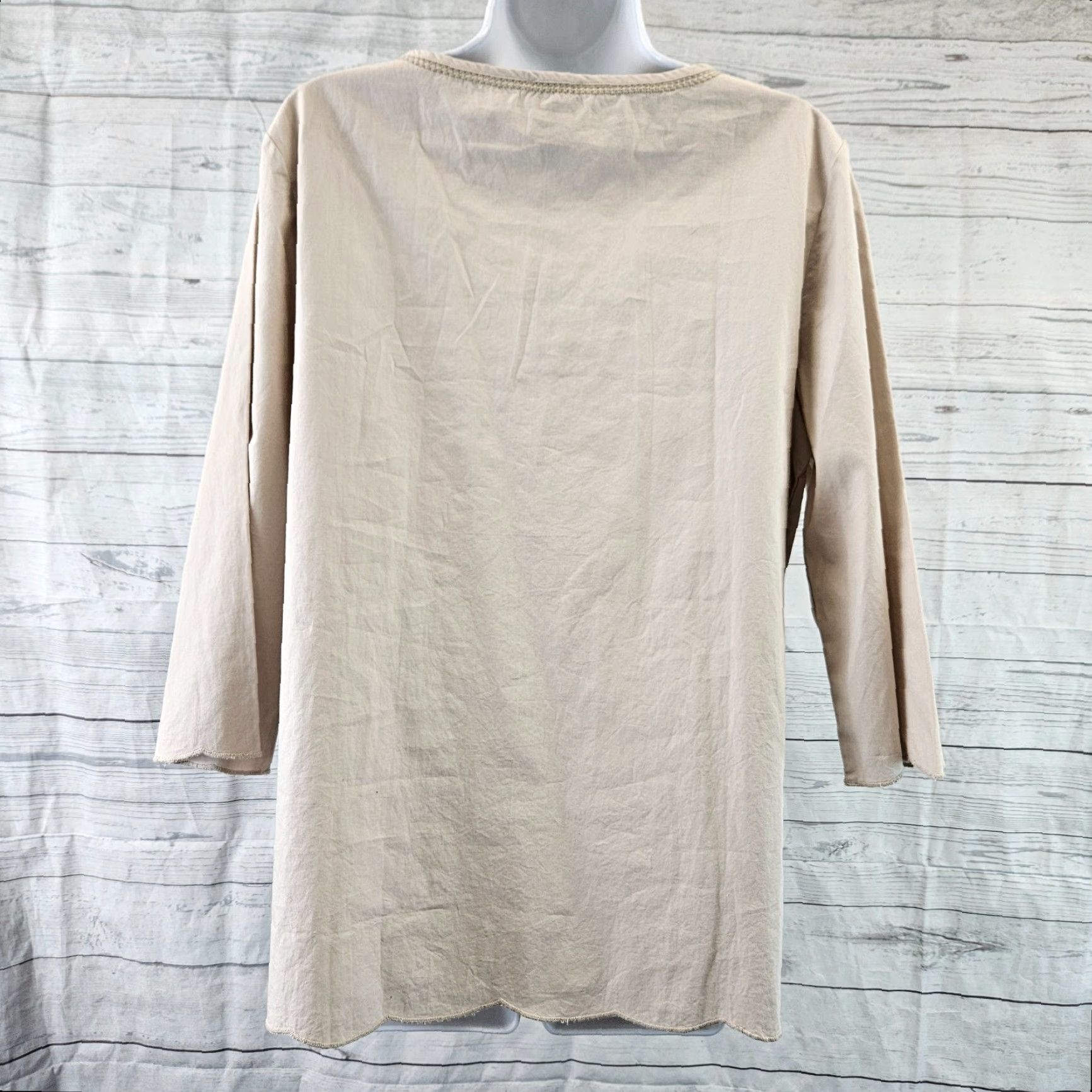 Vintage Chicos Womens Paisley Embroidered Top Blouse Sz M size Medium Contemporary Taupe Brown 3/4 Sleeve Round Neck Womens Size M / US 6-8 / IT 42-44 - 4 Thumbnail