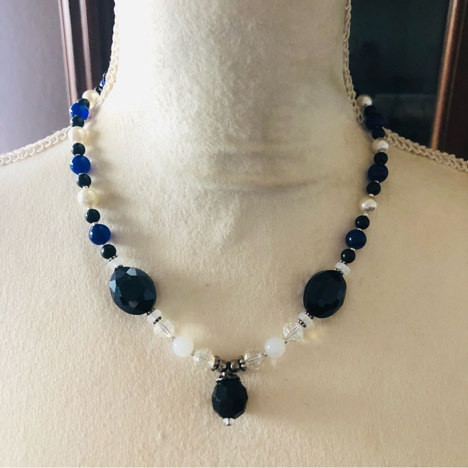 Handmade Handcrafted lazurite faceted jet crystal necklace Size ONE SIZE - 2 Thumbnail