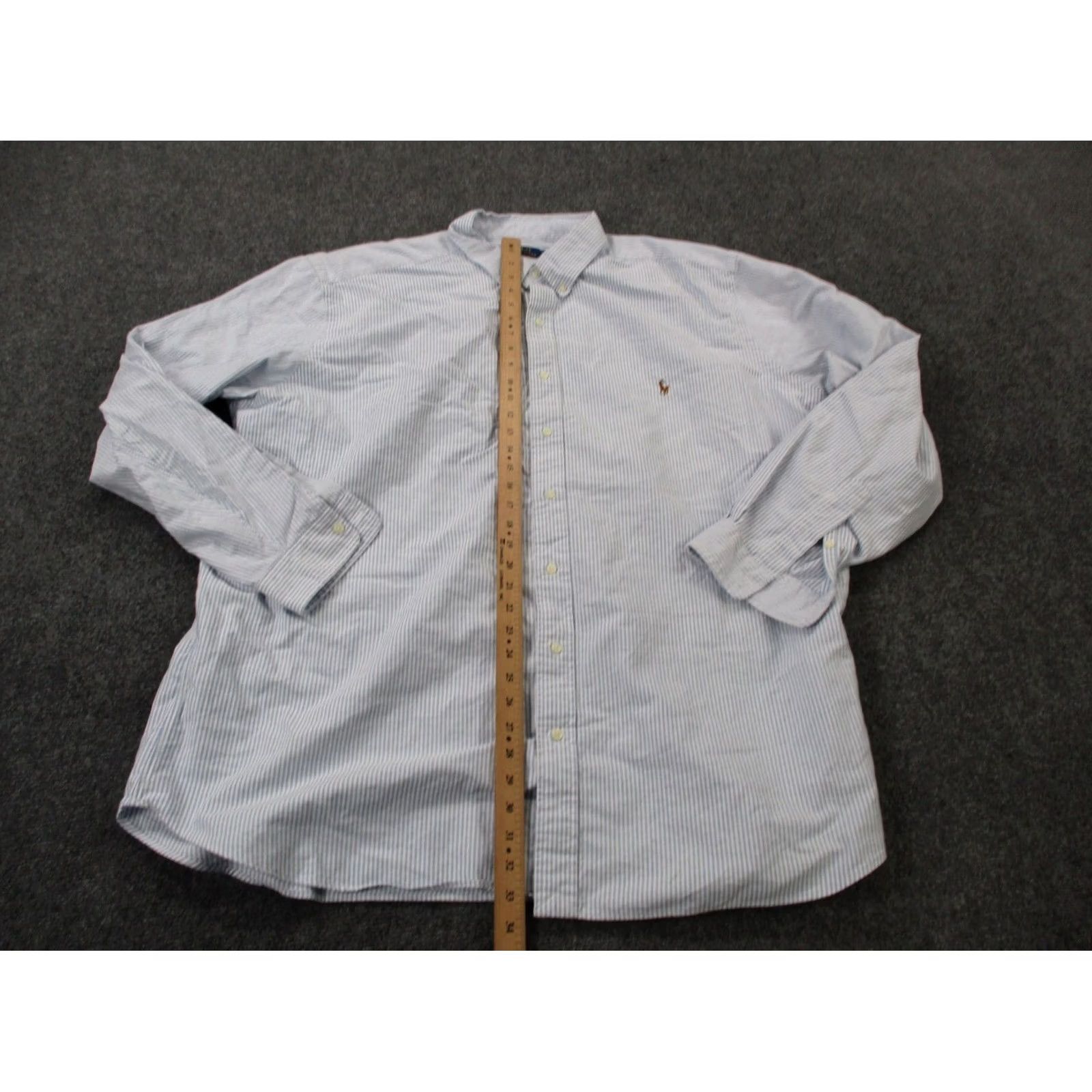 Polo Ralph Lauren Polo Ralph Lauren Polo Shirt Mens 3XLT White Blue Striped Golf Business Dress Preppy Polo Shirt Men 3XLT White Blue Striped Rainbow Theme) Size 48R - 3 Thumbnail
