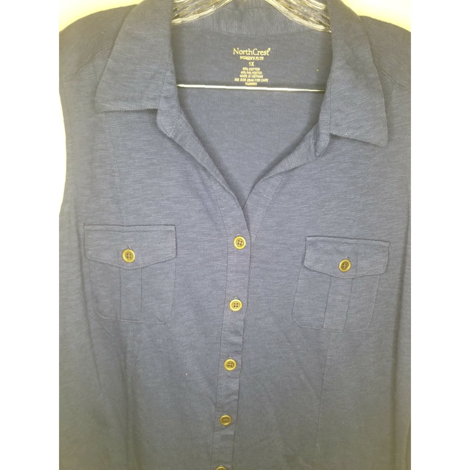 Vintage VINTAGE Northcrest Women's Plus Size Sleeveless Button-Up Blouse Blue 1X Size XL / US 12-14 / IT 48-50 - 4 Thumbnail