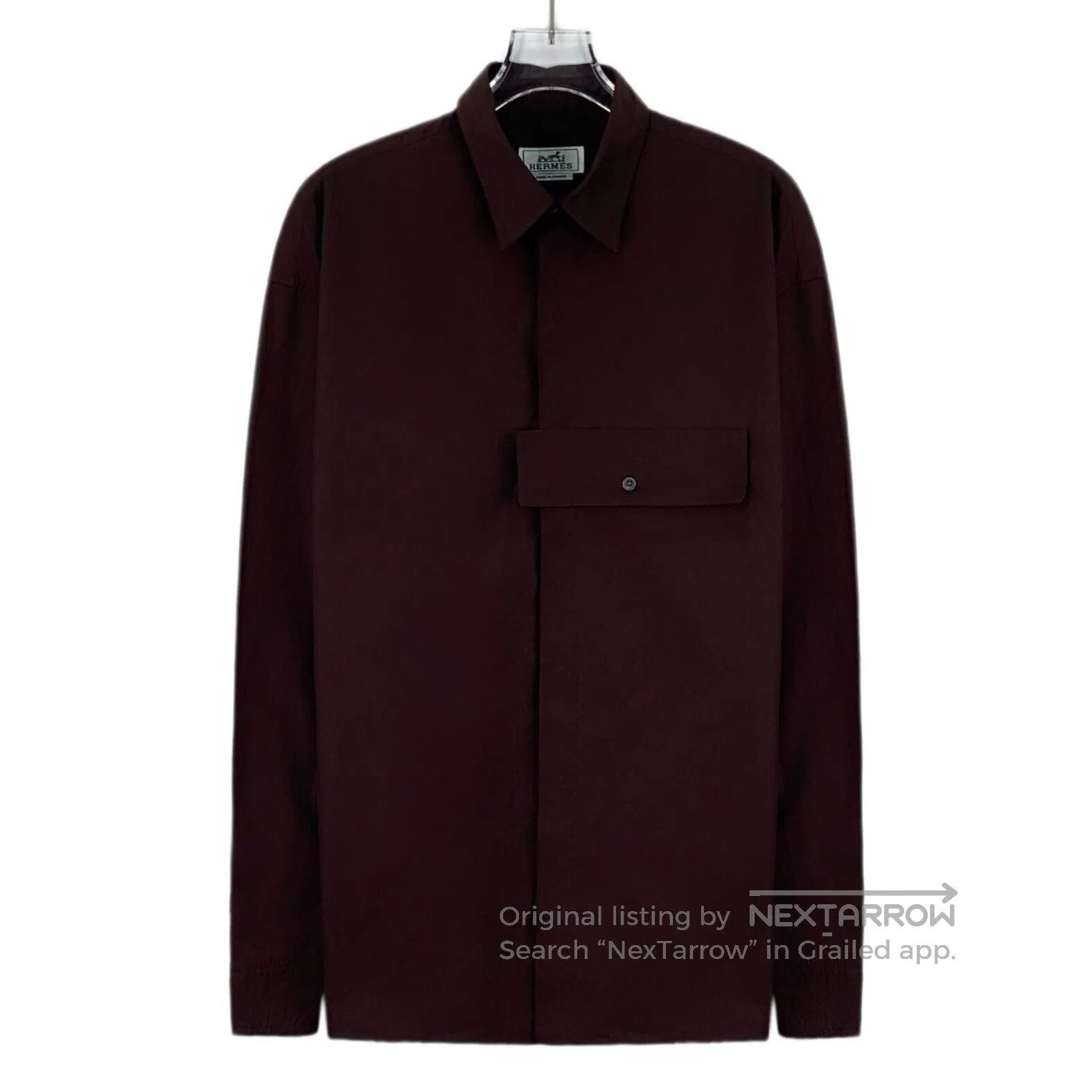 Hermes Hermes Burgundy asymmetric pocket cotton collar long-sleev Size XS / US 0-2 / IT 36-38 - 1 Thumbnail