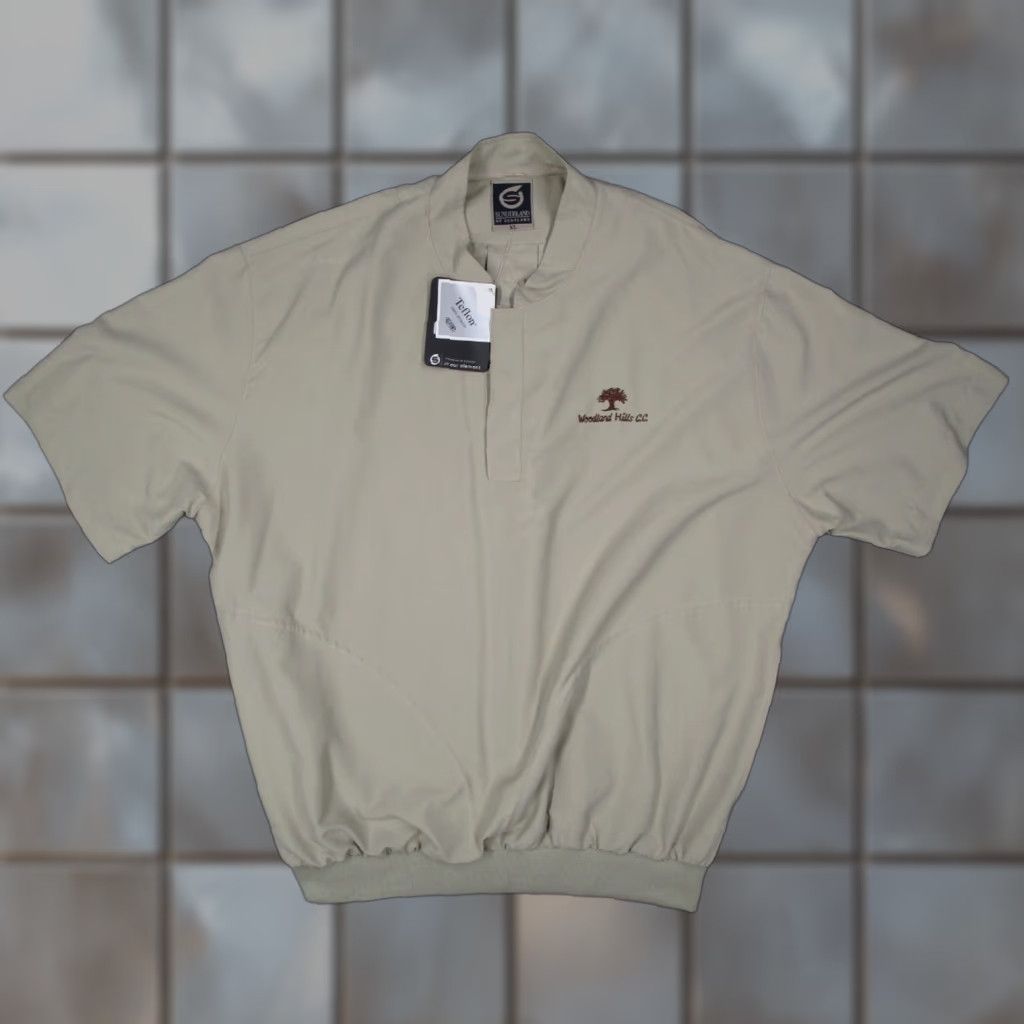 Vintage Sunderland of Scotland Jacket Mens XL Beige Short Sleeve Snap Front Wood Land Hills Golf Size US 36 / EU 52 - 1 Thumbnail