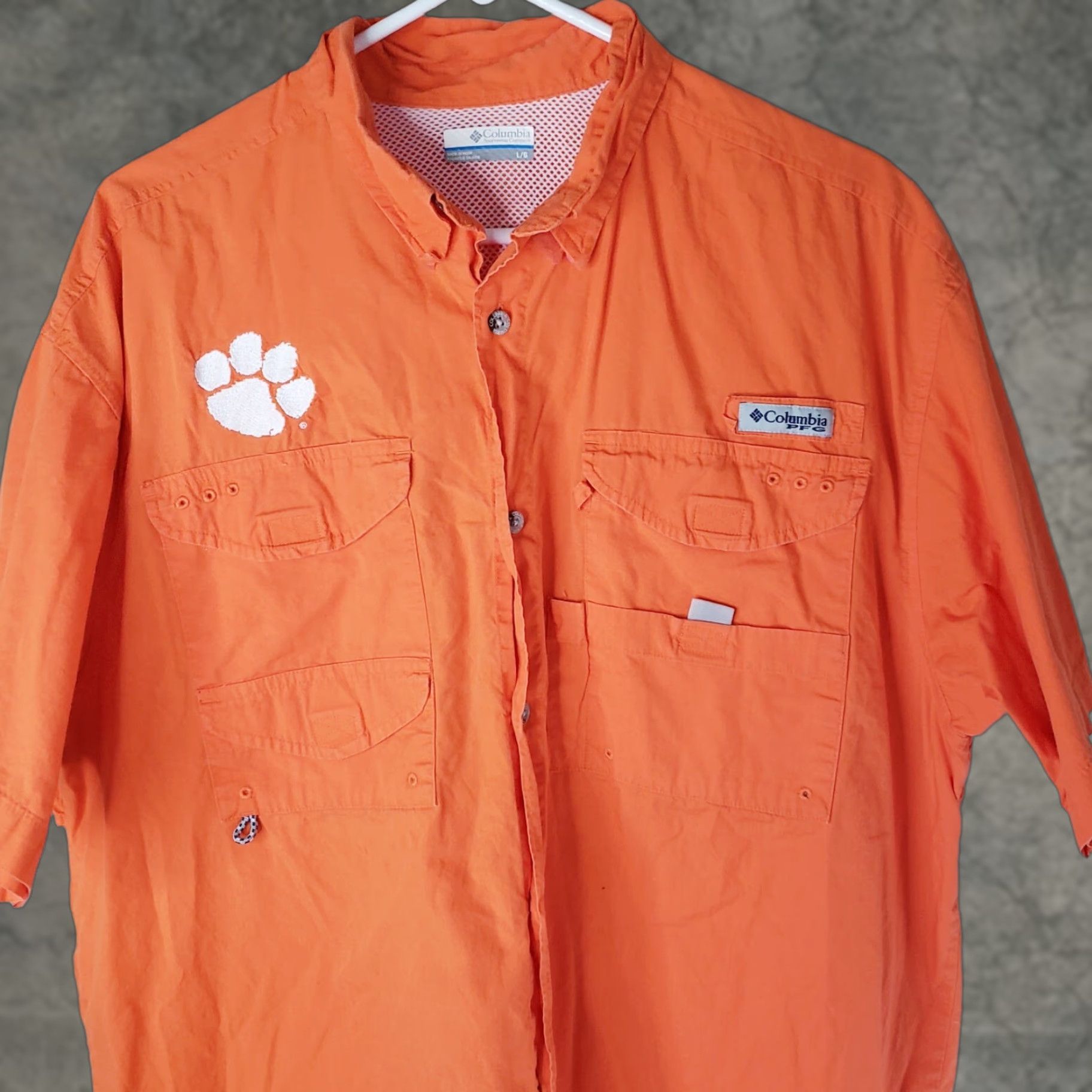 Vintage Clemson Columbia PFG Mens Shirt L Omni Shade Tiger Paw Performance Fishing Button-Up Short Sleeve Orange College Size US L / EU 52-54 / 3 - 1 Thumbnail