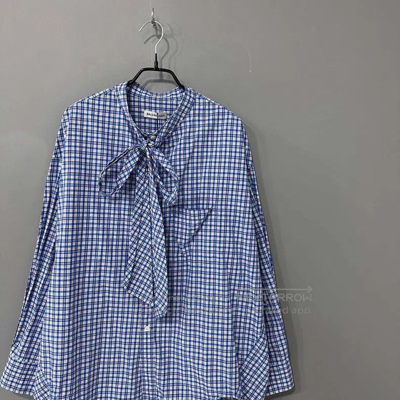 Balenciaga Balenciaga Blue and White Checkered Back Logo Shirt Size XS / US 0-2 / IT 36-38 - 2 Thumbnail