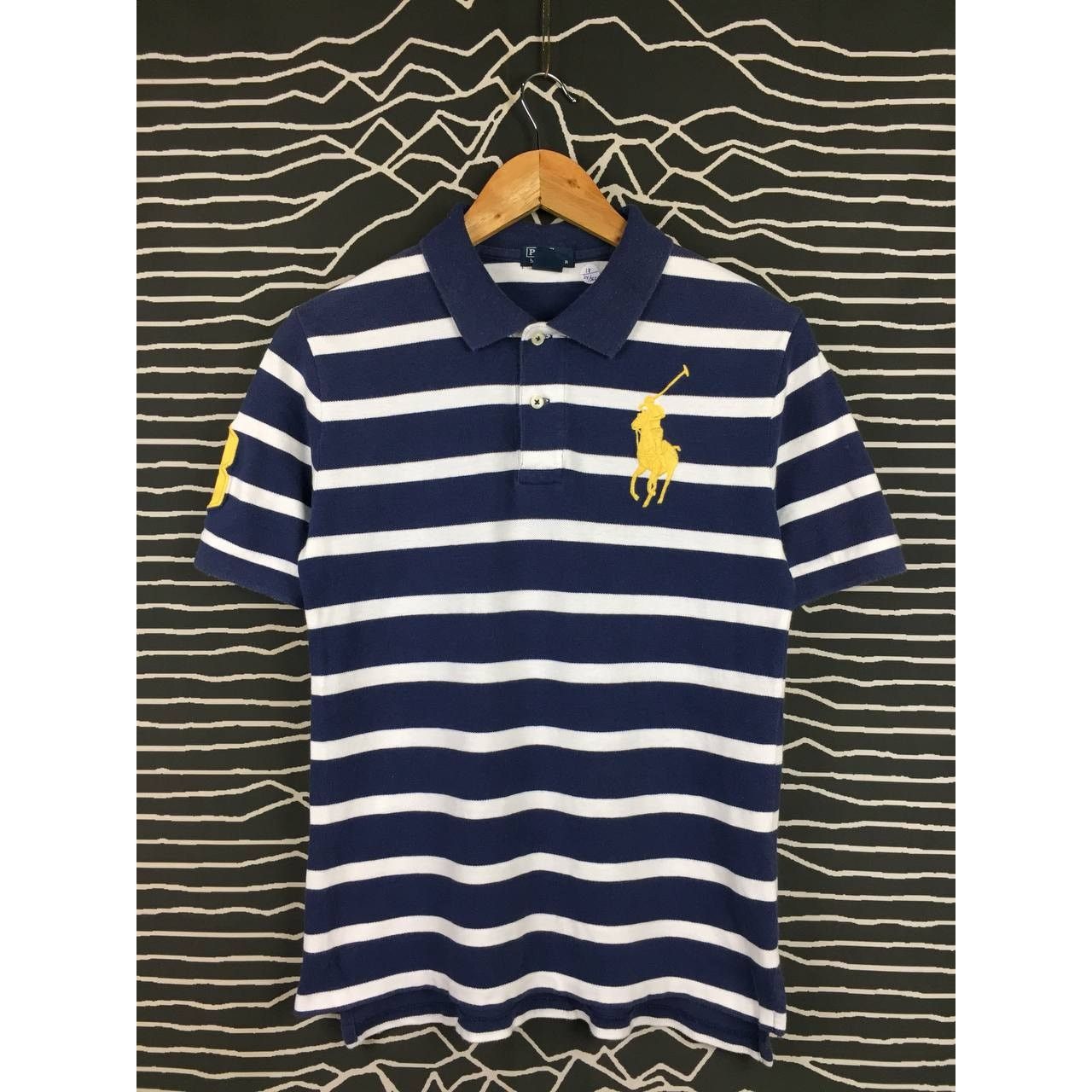 Vtg Polo Ralph Lauren Big Logo Striped Polo Tee Youth L