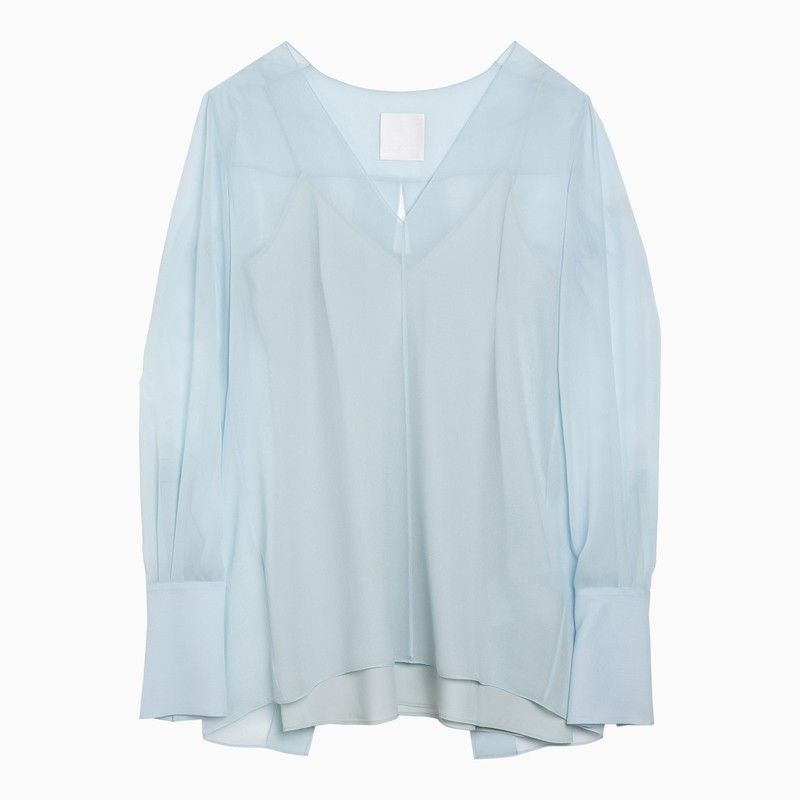 image of Givenchy Light Blue Silk Blouse With Back Slit, Women's (Size XS)