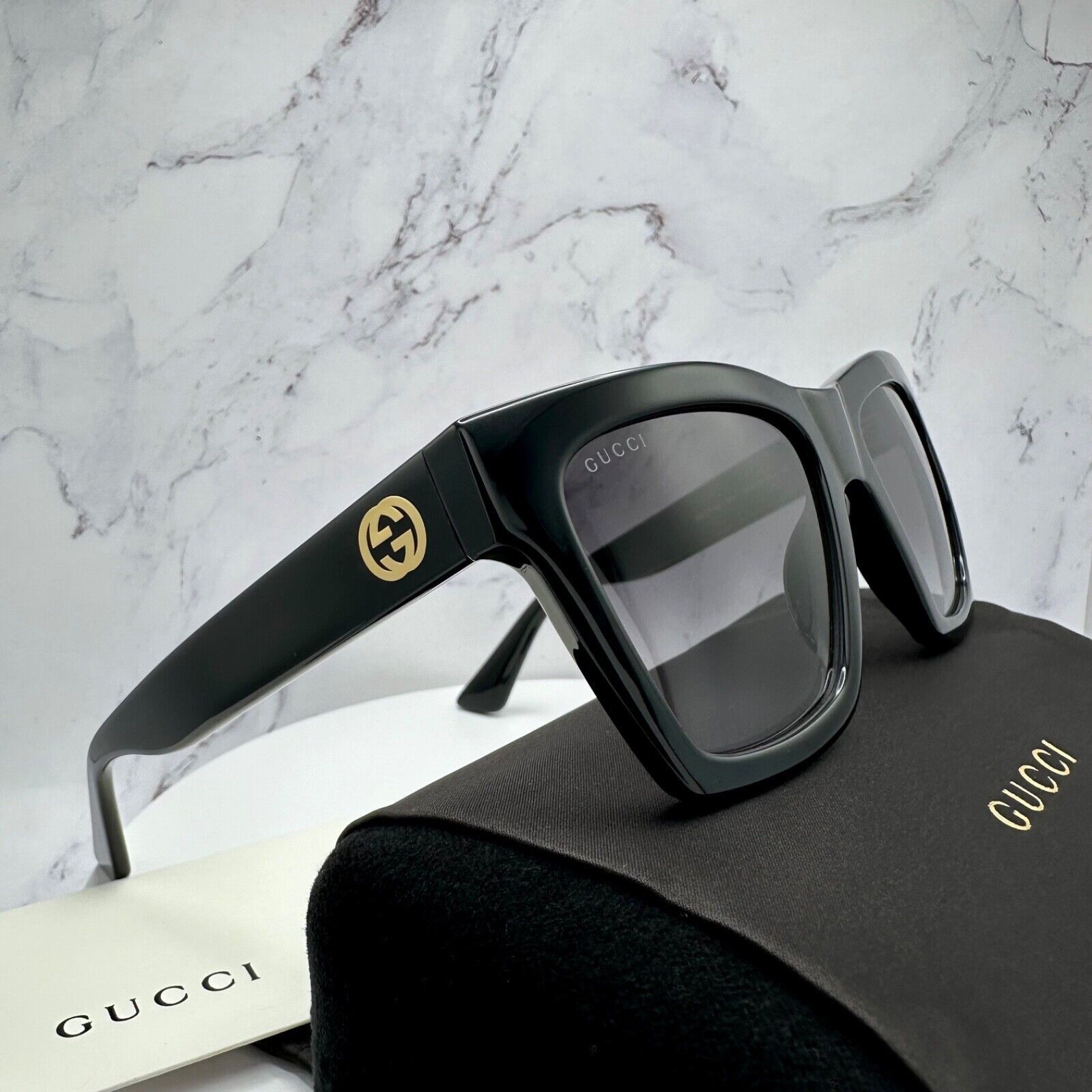 Gucci New GUCCI Sunglasses Black Gold Interlocking GG Logo Size ONE SIZE - 4 Thumbnail