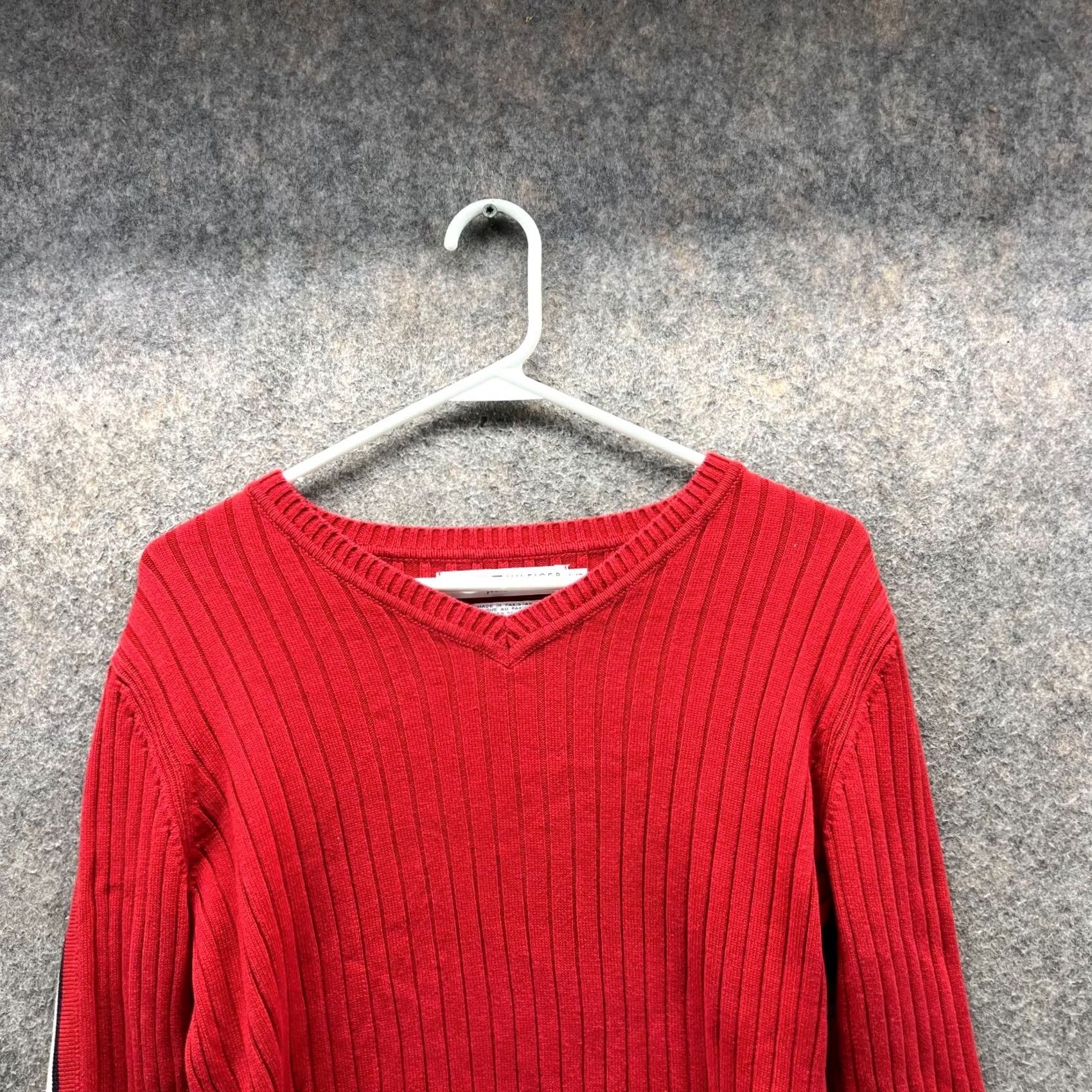 Tommy Hilfiger Tommy Hilfiger Sweater Women Large V Neck Pullover Knit Fleece Red Vtg Ribbed Size L / US 10 / IT 46 - 3 Thumbnail