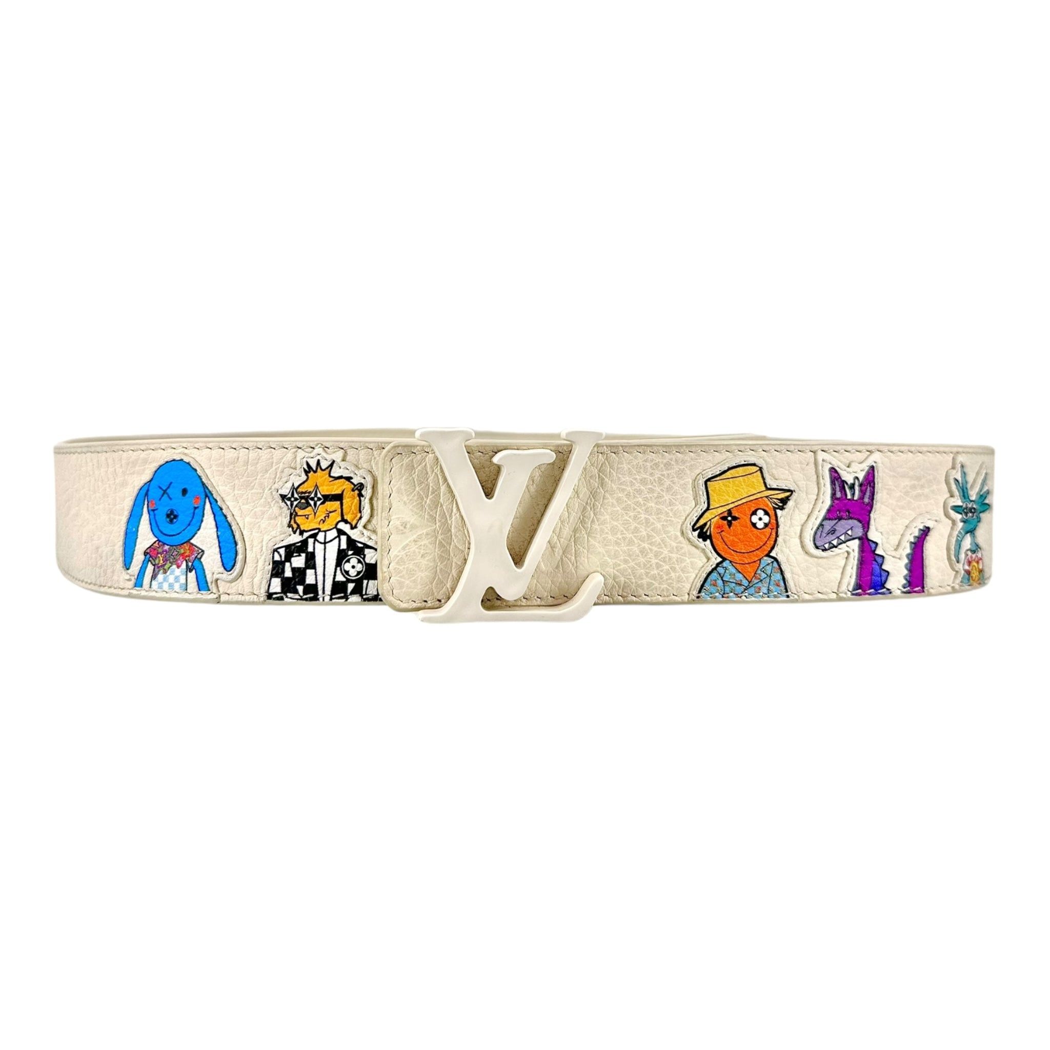 Pre-owned Louis Vuitton Taurillon Puppet 40mm Reversible Belt White