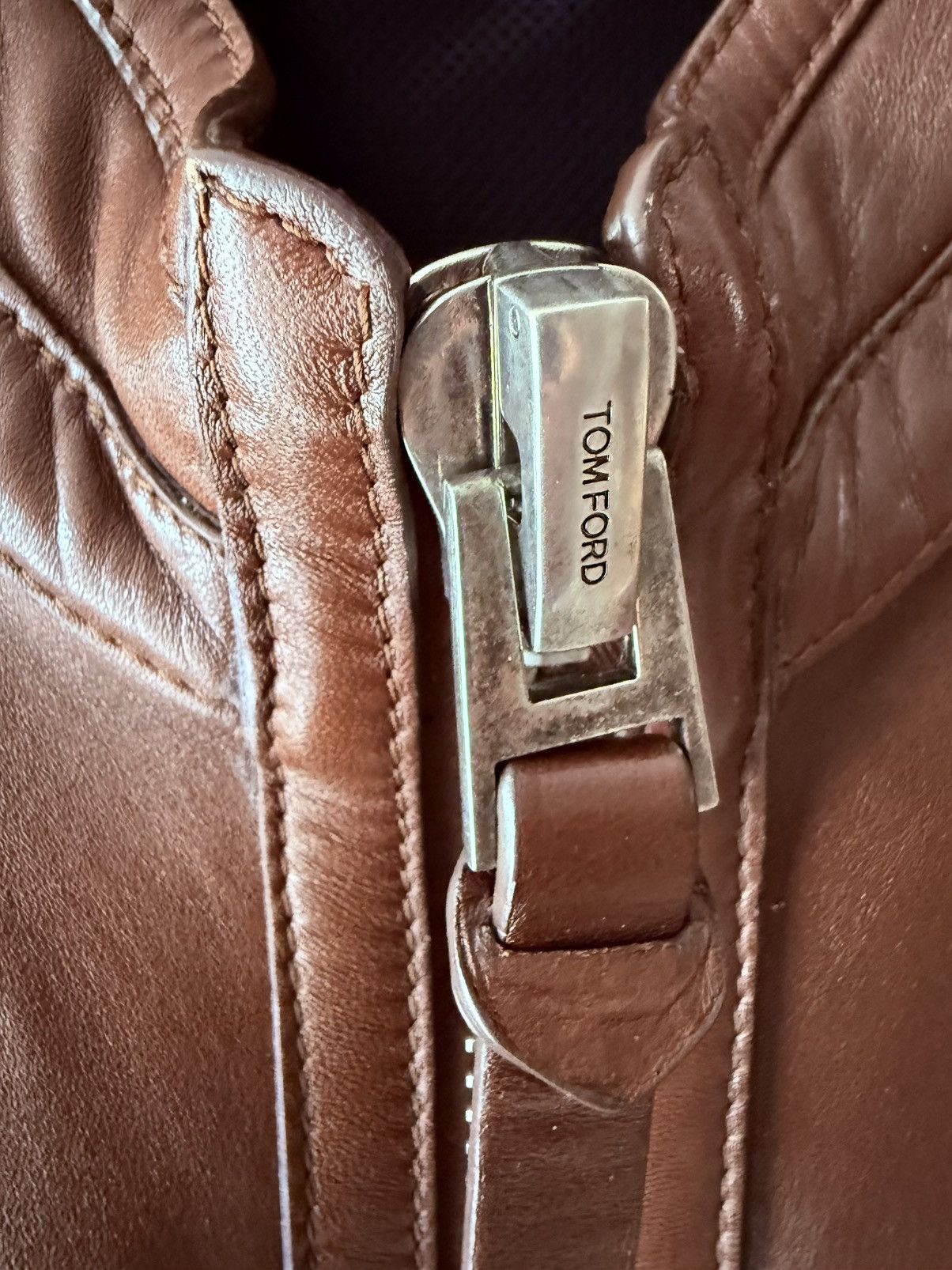 Tom Ford Tom Ford Plongé Leather Racer Jacket TFL717-BU401 Brown Size US XXL / EU 58 / 5 - 21 Thumbnail