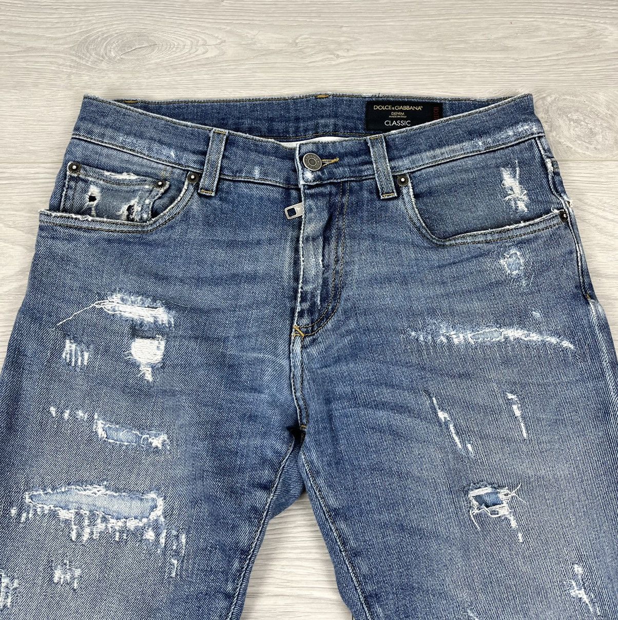 Dolce & Gabbana Dolce & Gabbana Distressed Slim Fit Blue Washed Denim Pants Size US 30 / EU 46 - 8 Thumbnail