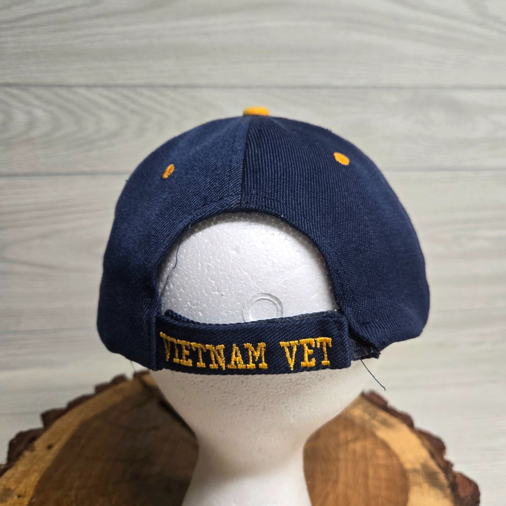 Vintage VINTAGE Vietnam Veteran Hat Trucker Cap Adjustable Strap Back Men’s Blue USA Navy Military Theme Hat Mens Adjustable Size ONE SIZE - 3 Thumbnail