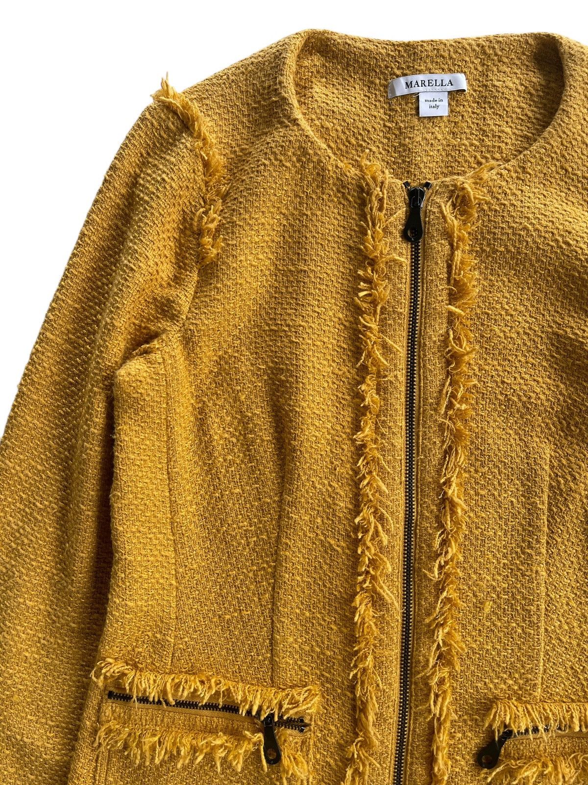 Marella Marella Fringed Tweed Coat Yellow Size XS / US 0-2 / IT 36-38 - 4 Thumbnail