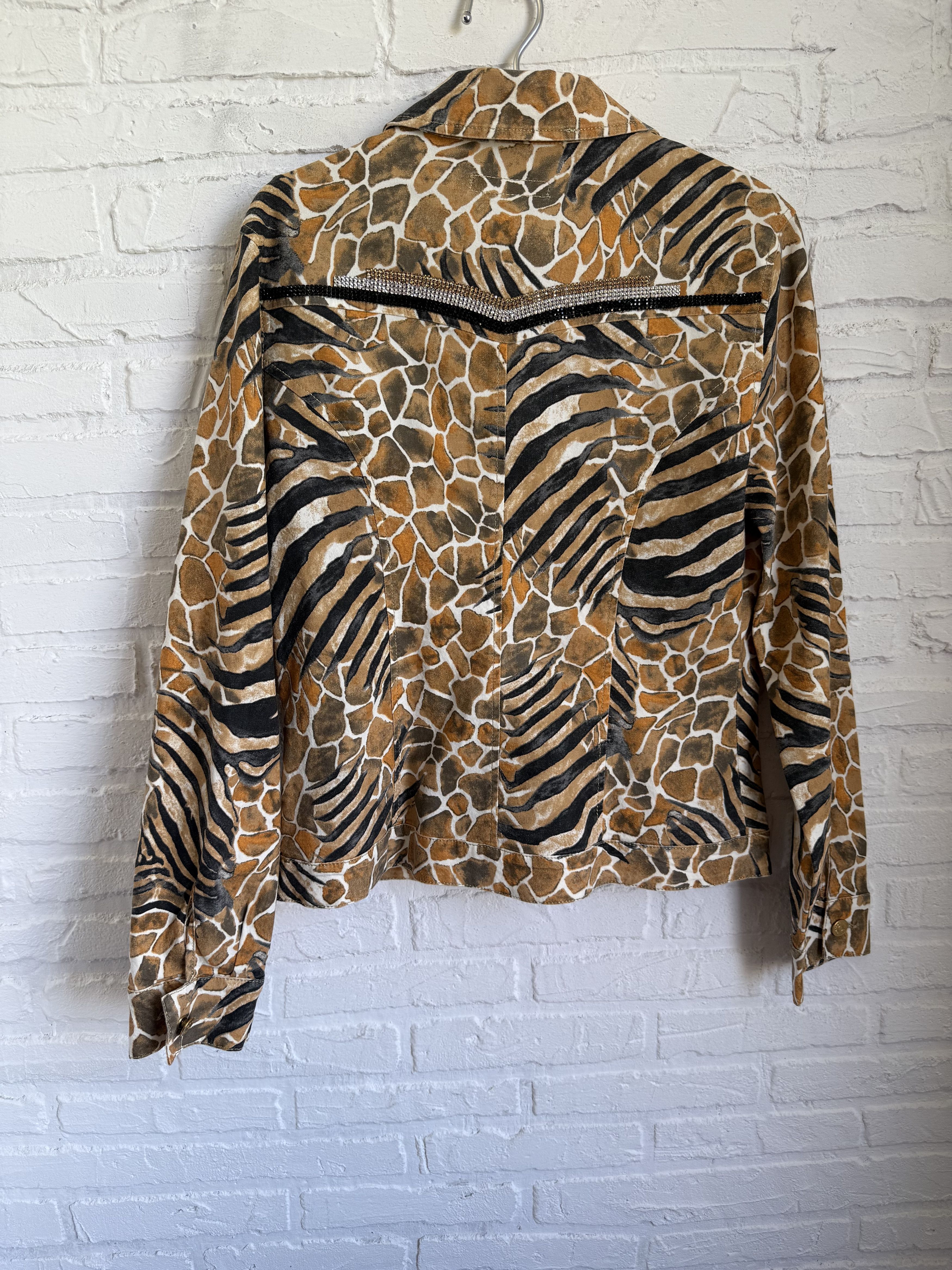 Vintage Vintage Angelo Marani Animal Print Rhinestone Denim Jacket Size L / US 10 / IT 46 - 9 Thumbnail