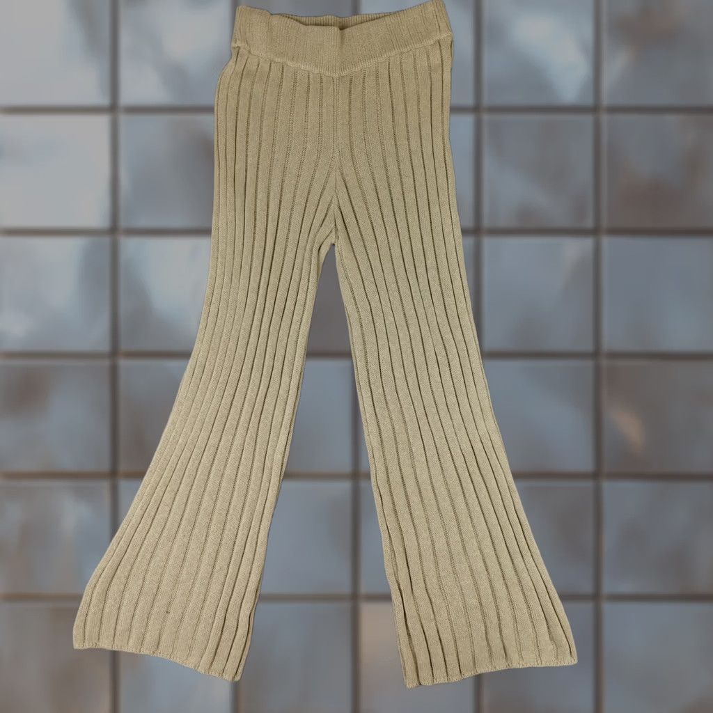 Free People Free People Beach Pants Womens Medium Green Ribbed Flare High Rise Casual Boho Size 32" / US 10 / IT 46 - 1 Thumbnail