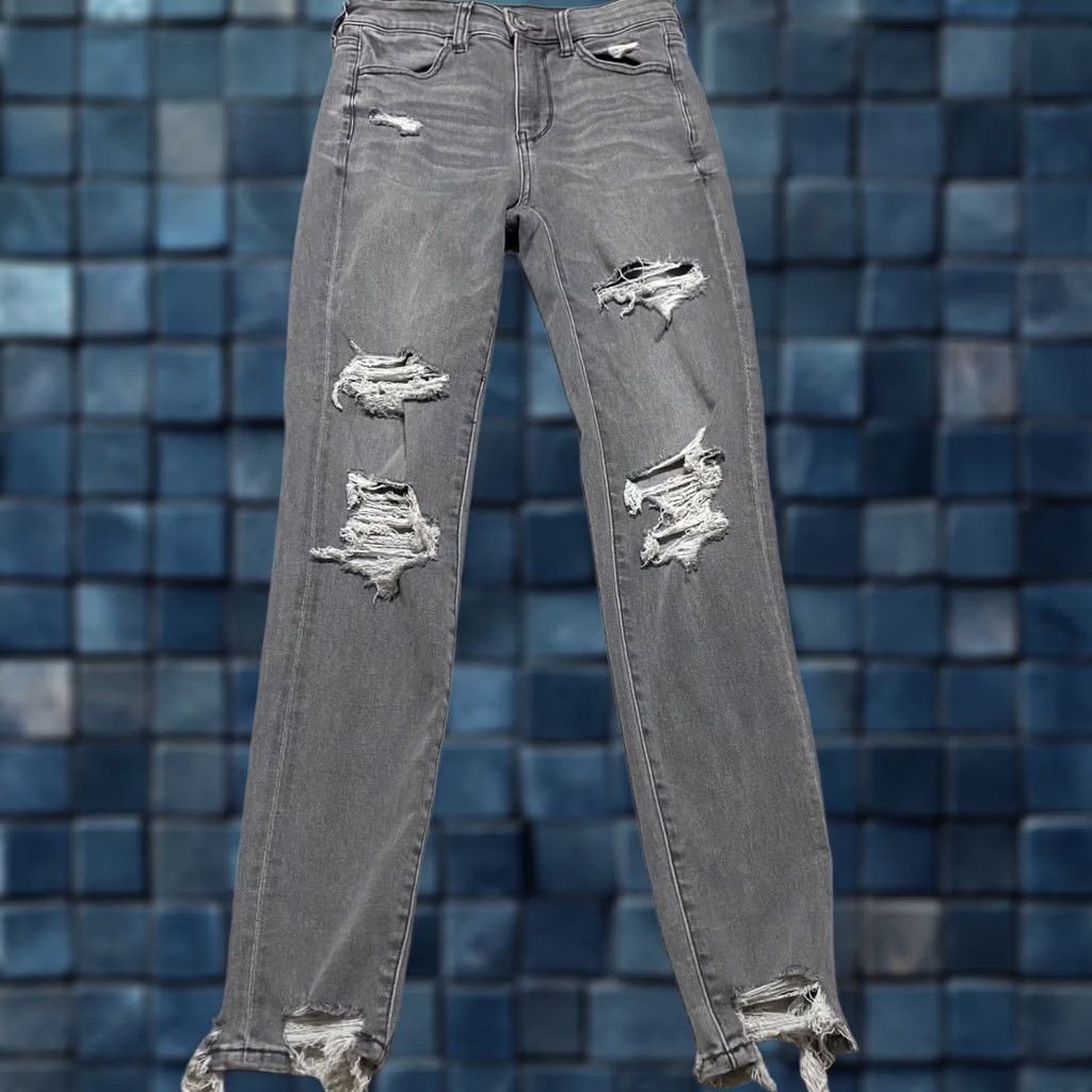 American Eagle Outfitters American Eagle Outfitters Jeans Womens 4 Gray High Rise Jegging Distressed Raw Hem Denim Size 27" / US 4 / IT 40 - 1 Thumbnail