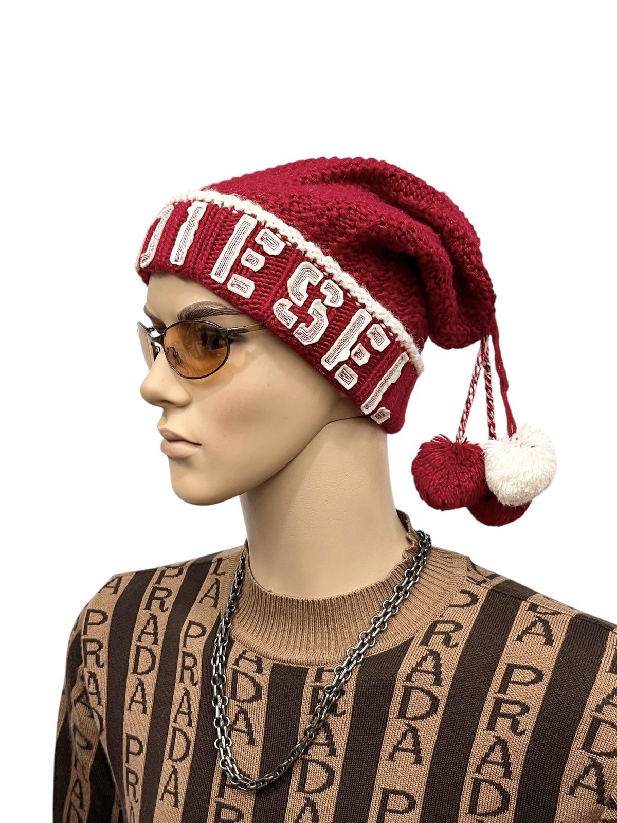 Diesel Vintage Diesel AcrylicWool Knit Elf Beanie with Pom Poms Y2K Size ONE SIZE - 2 Thumbnail