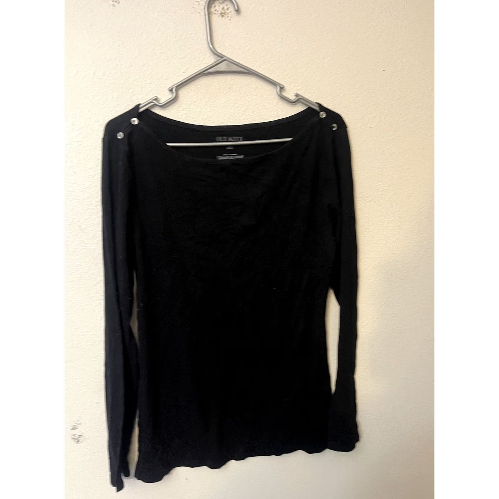 Old Navy Old Navy Black Long Sleeve Top Round Neck Button Embroidered 100% Cotton L Women’s Shirt Basic Vintage No Size L / US 10 / IT 46 - 2 Thumbnail