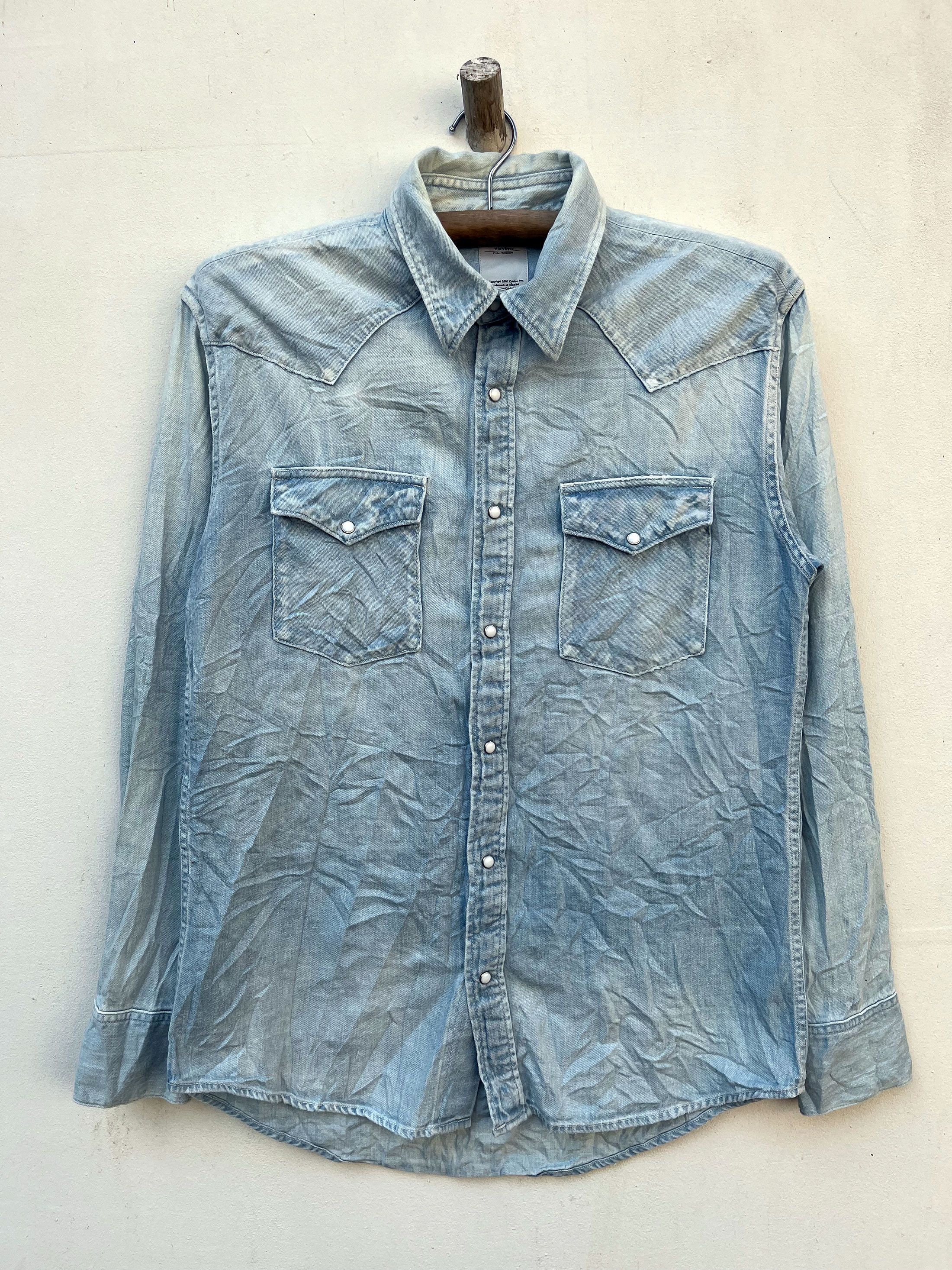 Visvim Japan Damaged Wash Denim Pearl Snap Button