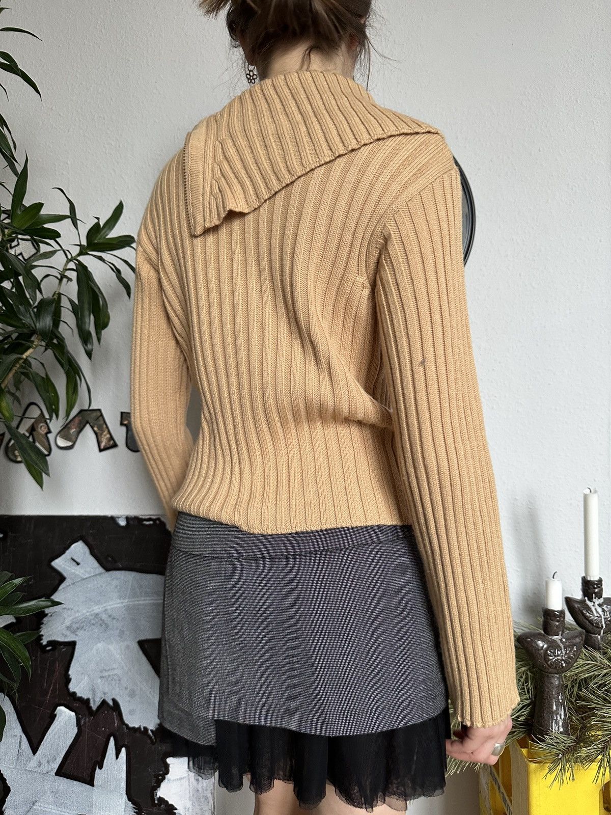 If Six Was Nine × Seditionaries Wool Vintage Knit Ribbed Stylish Pullover Asymmetrical Neck Size ONE SIZE - 6 Thumbnail