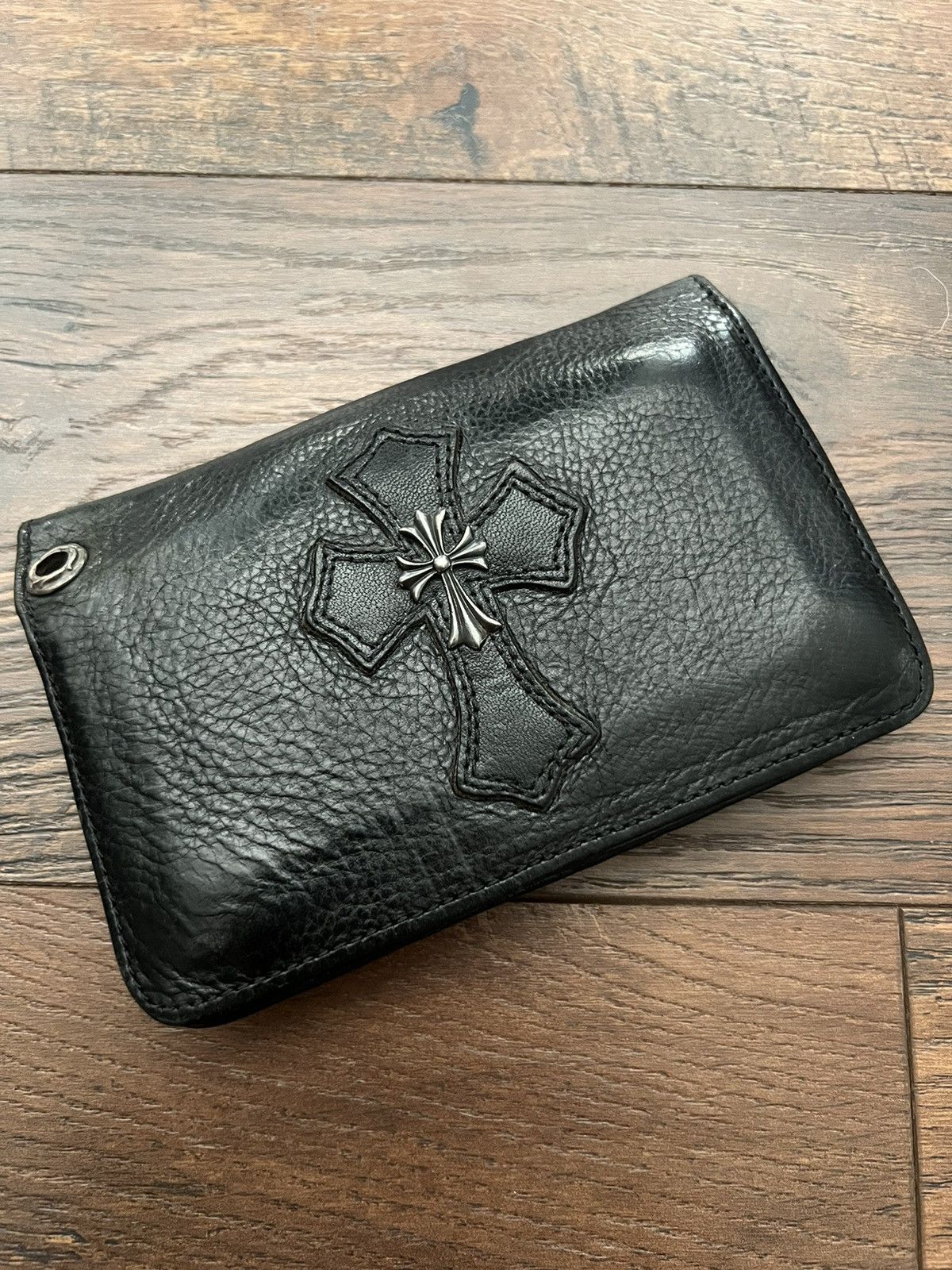 Vintage 1993 Chrome Hearts Leather Wallet With Chrome Hearts Sterling  Silver Barrel Wallet Chain 