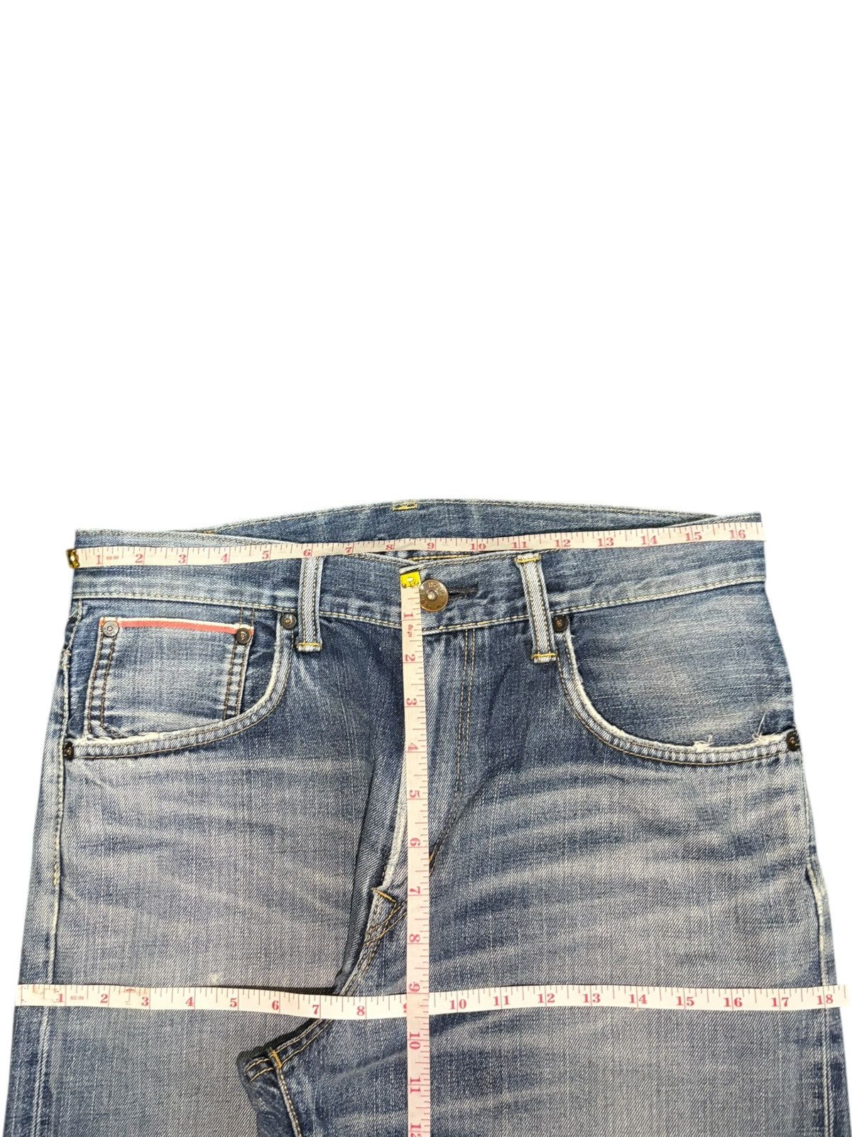 Edwin Vintage 90s Edwin 505Z Selvedge Buckle Back Distress Jeans Size US 33 - 6 Thumbnail
