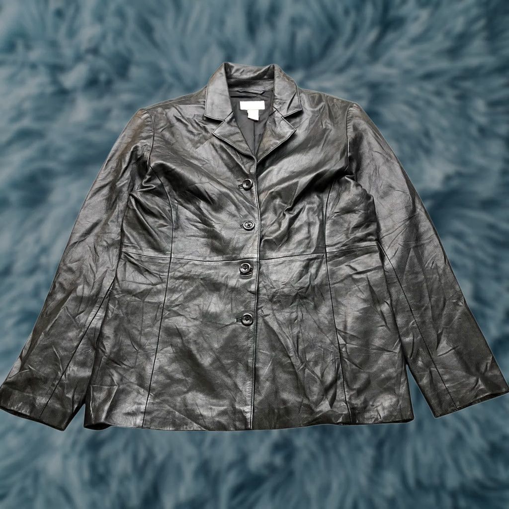 Old Navy VINTAGE Old Navy Collection Leather Lined Jacket Women Medium Black Button Pockets 90s City Casual Mens Womens Girls? Size M / US 6-8 / IT 42-44 - 1 Thumbnail
