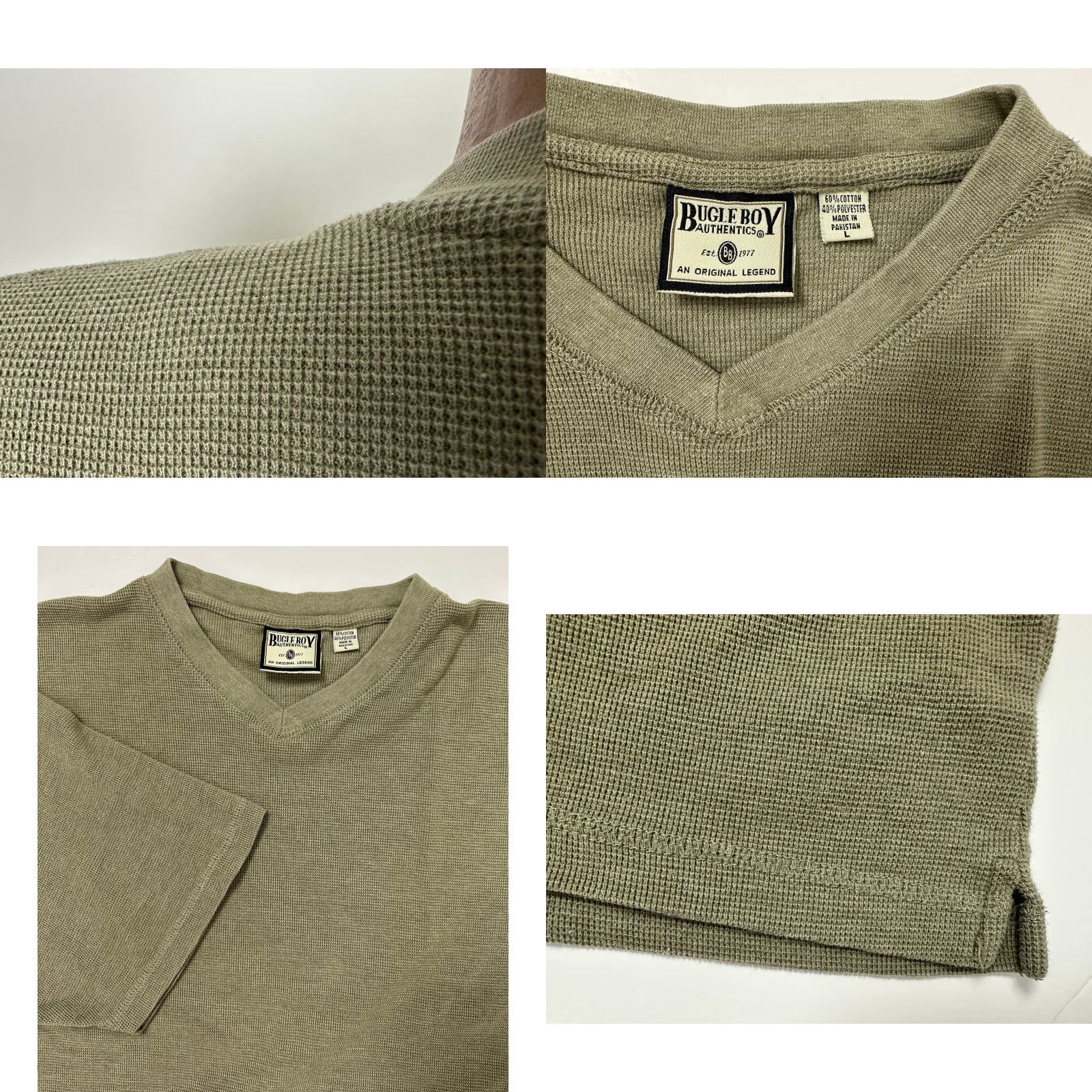 Bugle Boy Vintage Bugle Boy Waffle-Knit Shirt Men L Oversized Stretchy Beige 90s T-Shirt Grunge Hipster 90s Mens Size US L / EU 52-54 / 3 - 8 Thumbnail