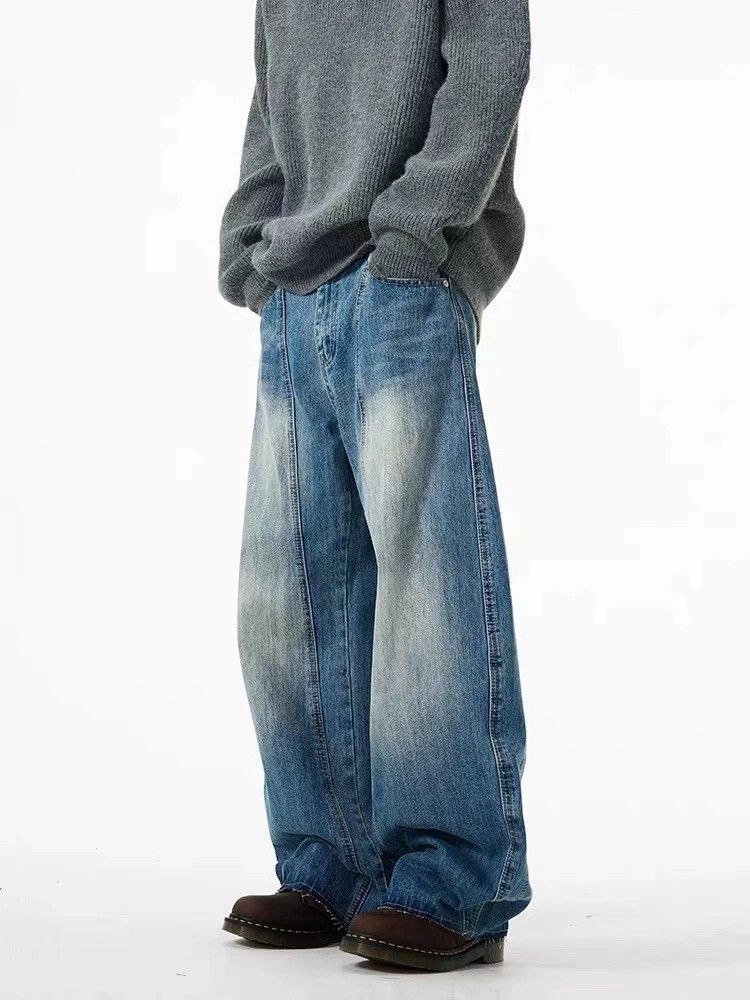 Jean Vintage washed distressed men's loose scimitar jeans Size US 32 / EU 48 - 4 Thumbnail