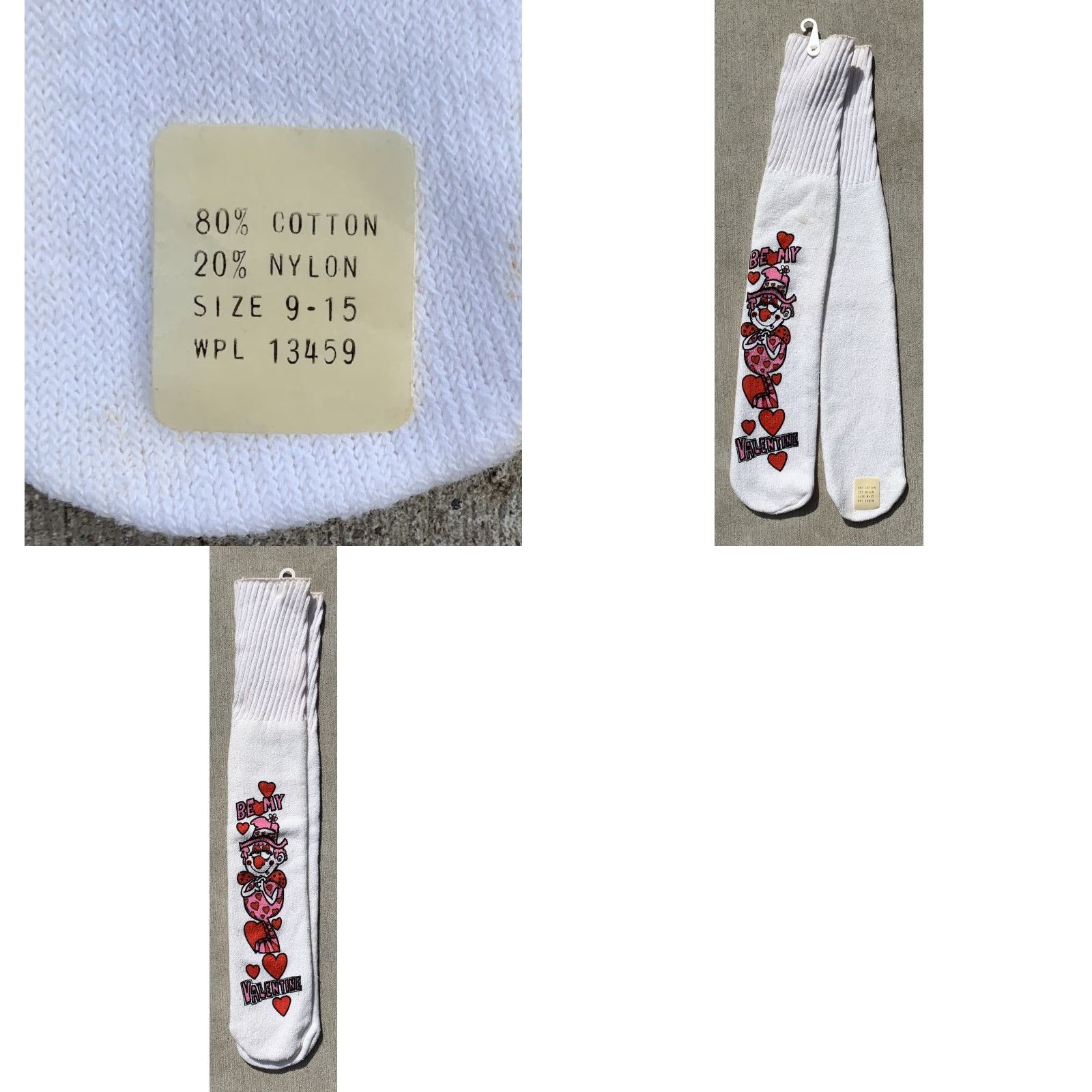 Vintage VINTAGE Be My Valentine Novelty Tube Socks Valentine 80s 90s Unisex Adults 9-15 Ivory Knee High Socks Size ONE SIZE - 8 Thumbnail