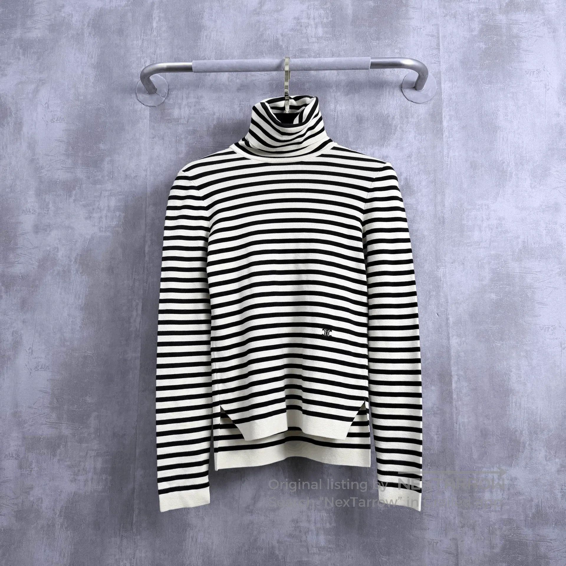 Celine Celine Embroidered Triomphe Logo Striped Turtleneck. Size S / US 4 / IT 40 - 1 Thumbnail