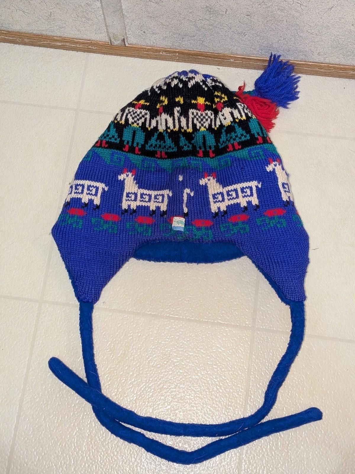 Designer VTG Blue Llama Poppy Gall Turtle Fur Knit Chullo Beanie Hat Size ONE SIZE - 7 Thumbnail