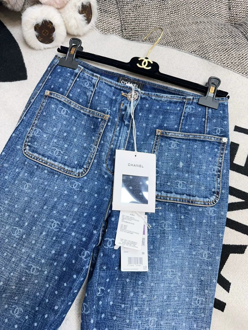 Chanel Chanel 23p blue polka dot full printed logo jeans Size 25" / US 0 / IT 36 - 4 Thumbnail